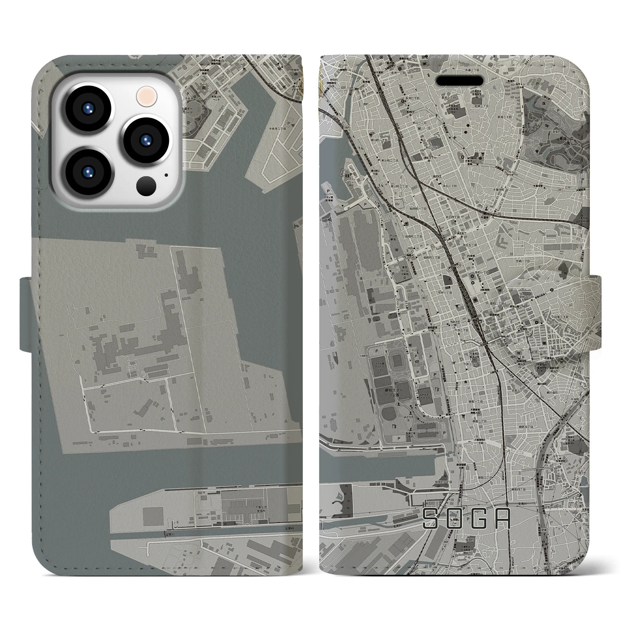 【蘇我(千葉県)】地図柄iPhoneケース(手帳タイプ)モノトーン・iPhone 13 Pro 用