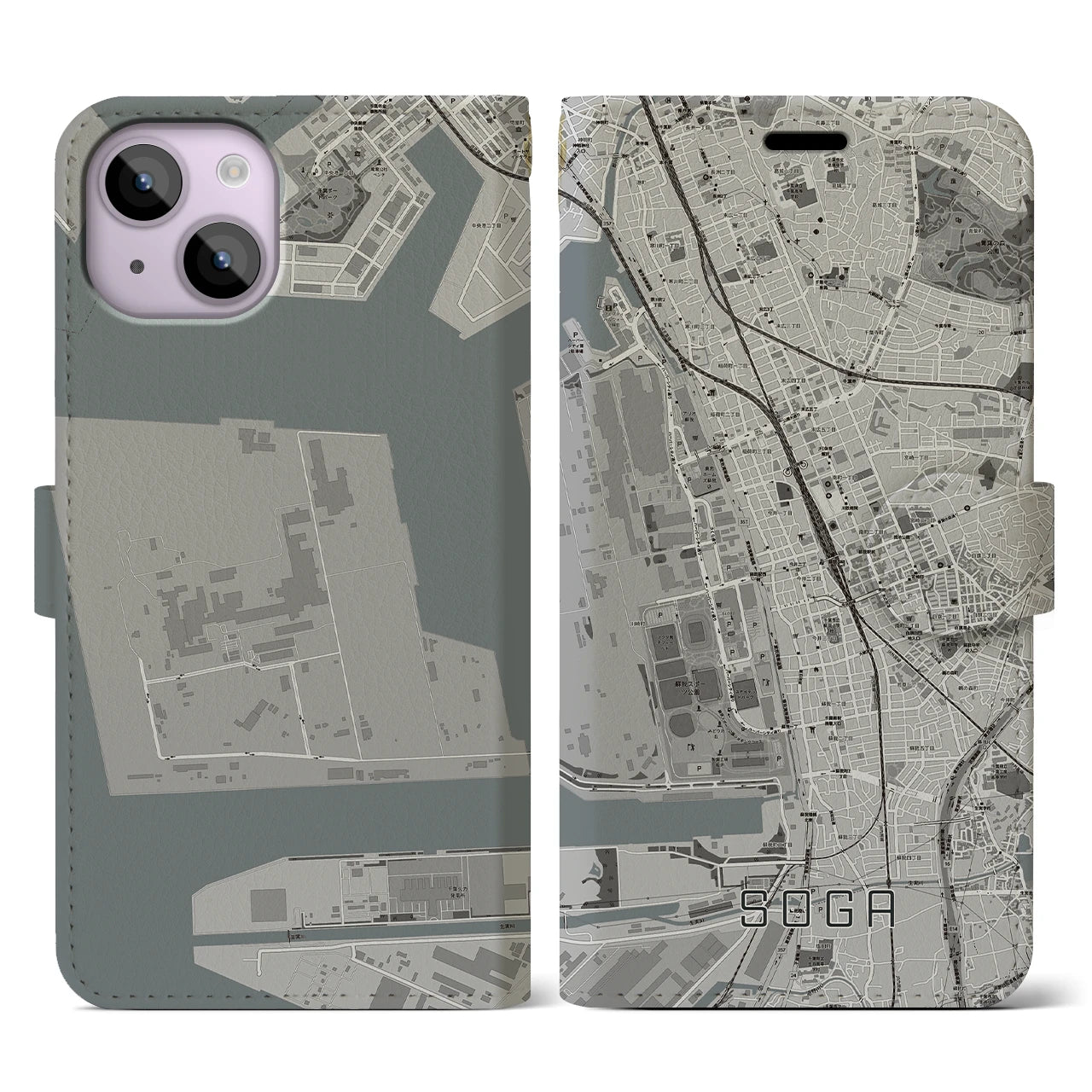 【蘇我(千葉県)】地図柄iPhoneケース(手帳タイプ)モノトーン・iPhone 14 用