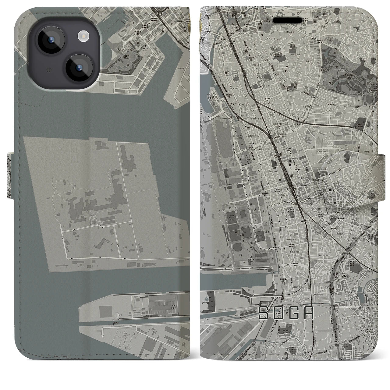 【蘇我(千葉県)】地図柄iPhoneケース(手帳タイプ)モノトーン・iPhone 14 Plus 用