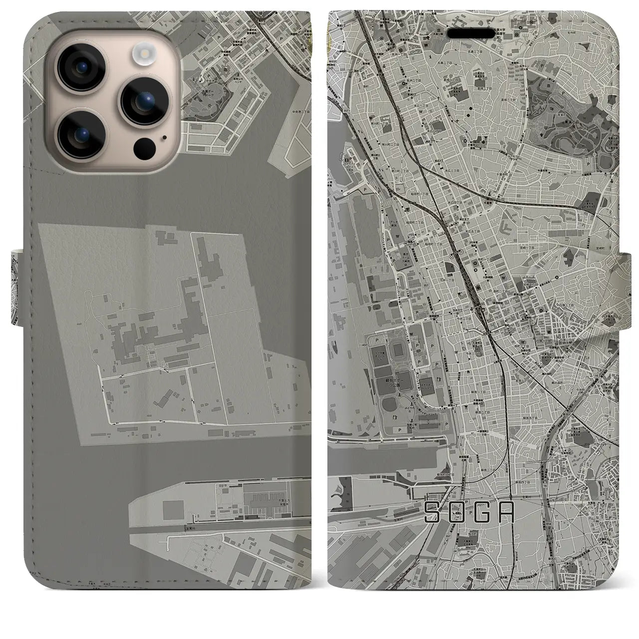【蘇我(千葉県)】地図柄iPhoneケース(手帳タイプ)モノトーン・iPhone 16 Plus 用