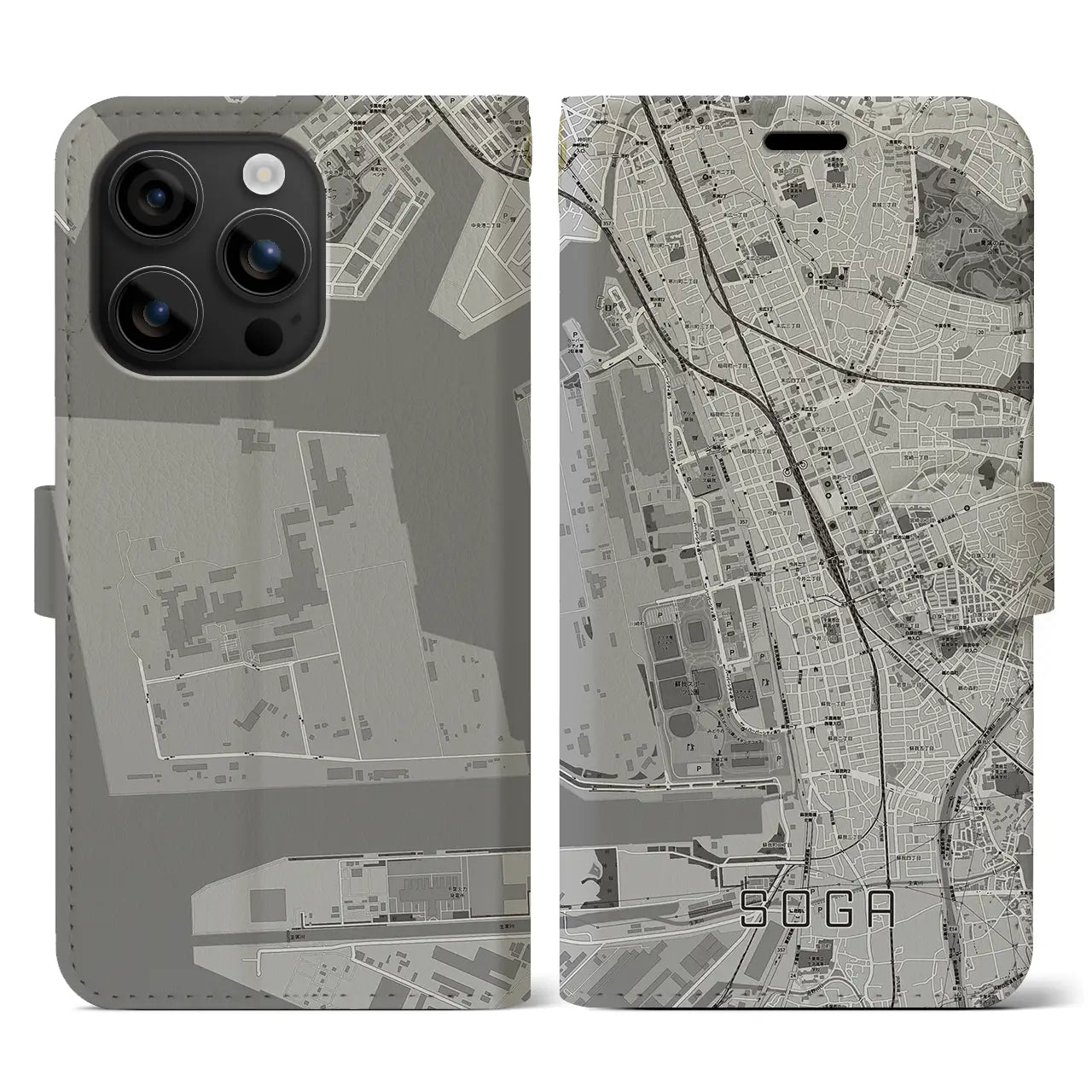 【蘇我(千葉県)】地図柄iPhoneケース(手帳タイプ)モノトーン・iPhone 16 用