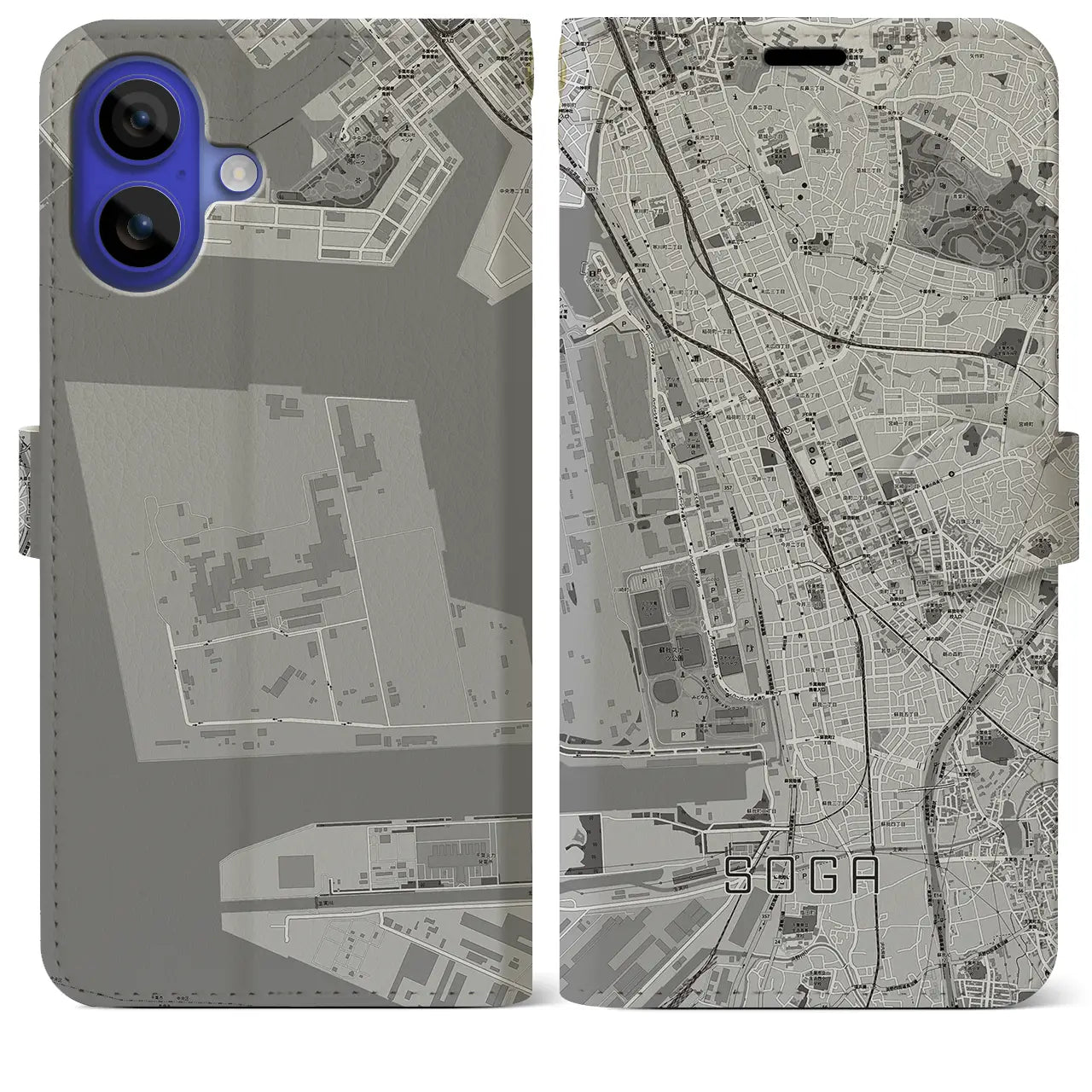 【蘇我(千葉県)】地図柄iPhoneケース(手帳タイプ)モノトーン・iPhone 16 Pro Max 用
