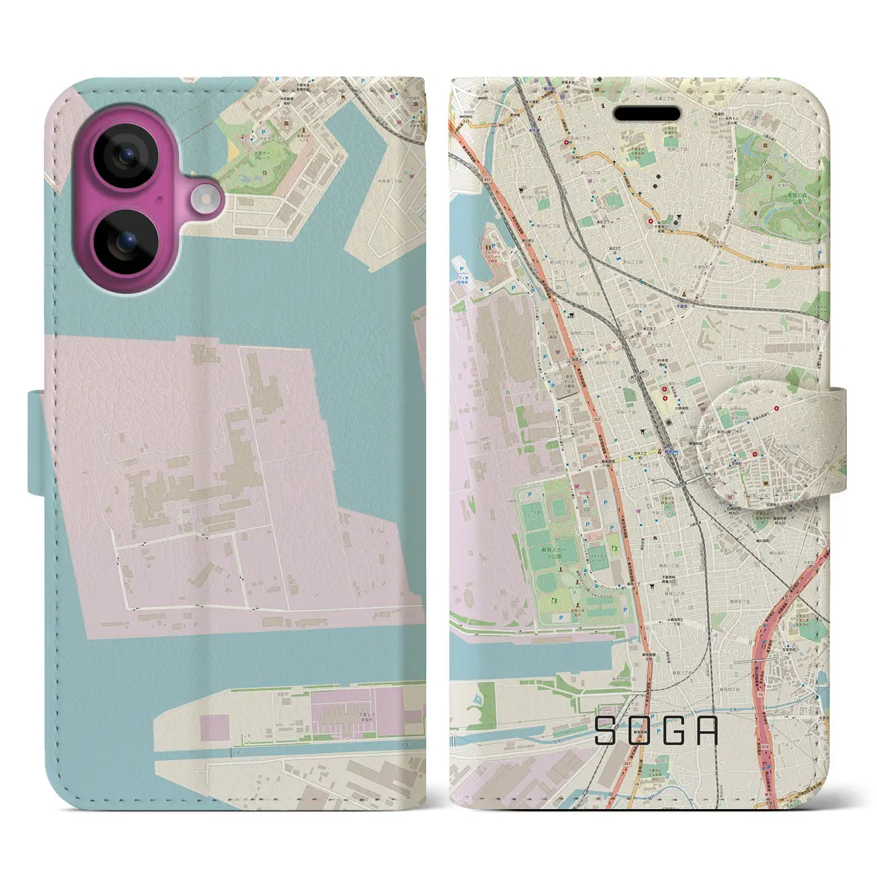 【蘇我(千葉県)】地図柄iPhoneケース(手帳タイプ)ナチュラル・iPhone 16 Pro 用