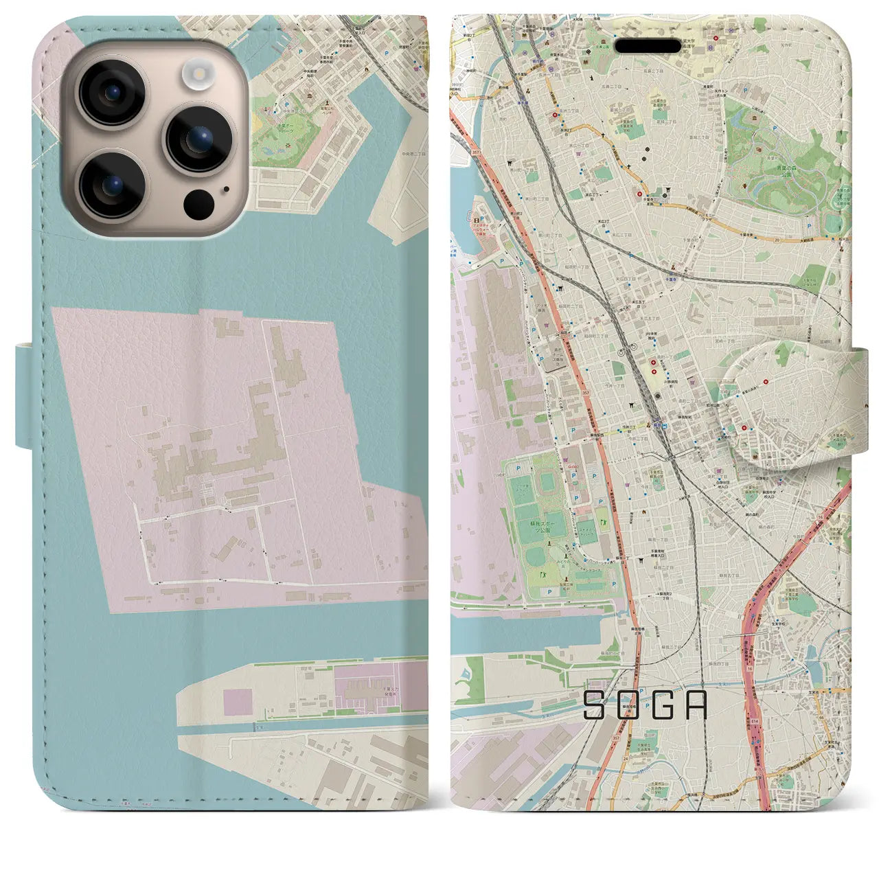 【蘇我(千葉県)】地図柄iPhoneケース(手帳タイプ)ナチュラル・iPhone 16 Plus 用