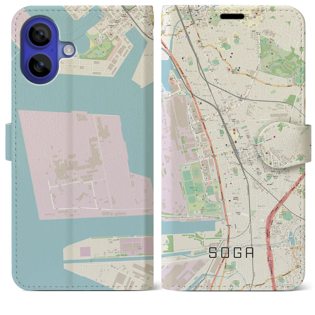 【蘇我(千葉県)】地図柄iPhoneケース(手帳タイプ)ナチュラル・iPhone 16 Pro Max 用
