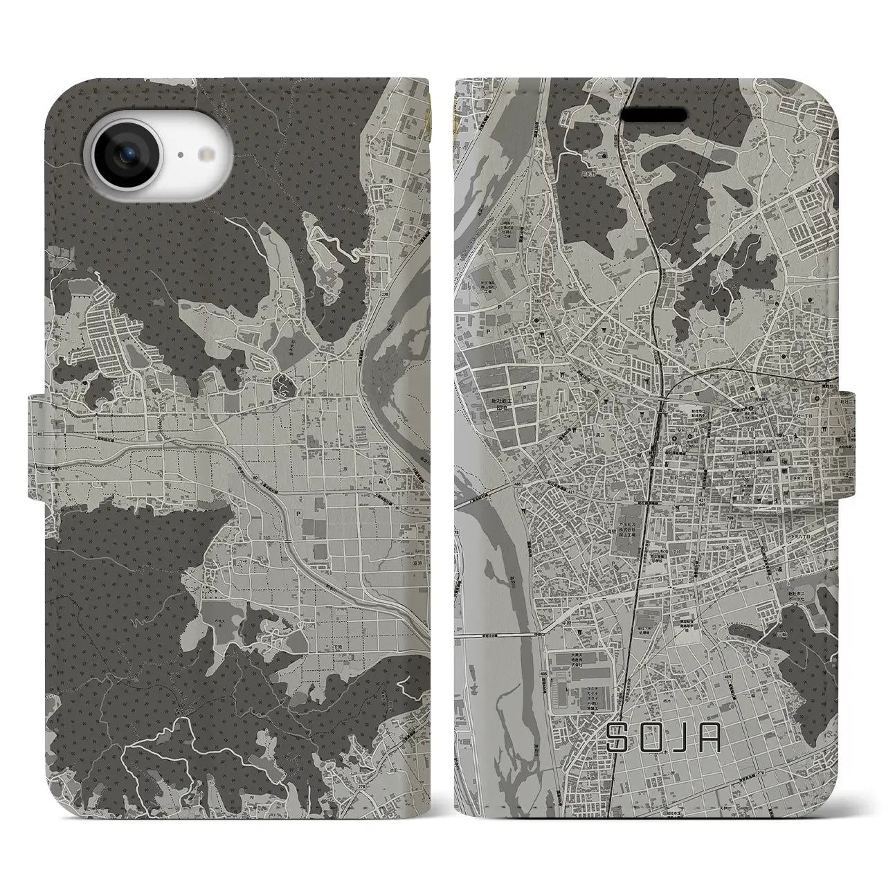 【総社(岡山県)】地図柄iPhoneケース(手帳タイプ)