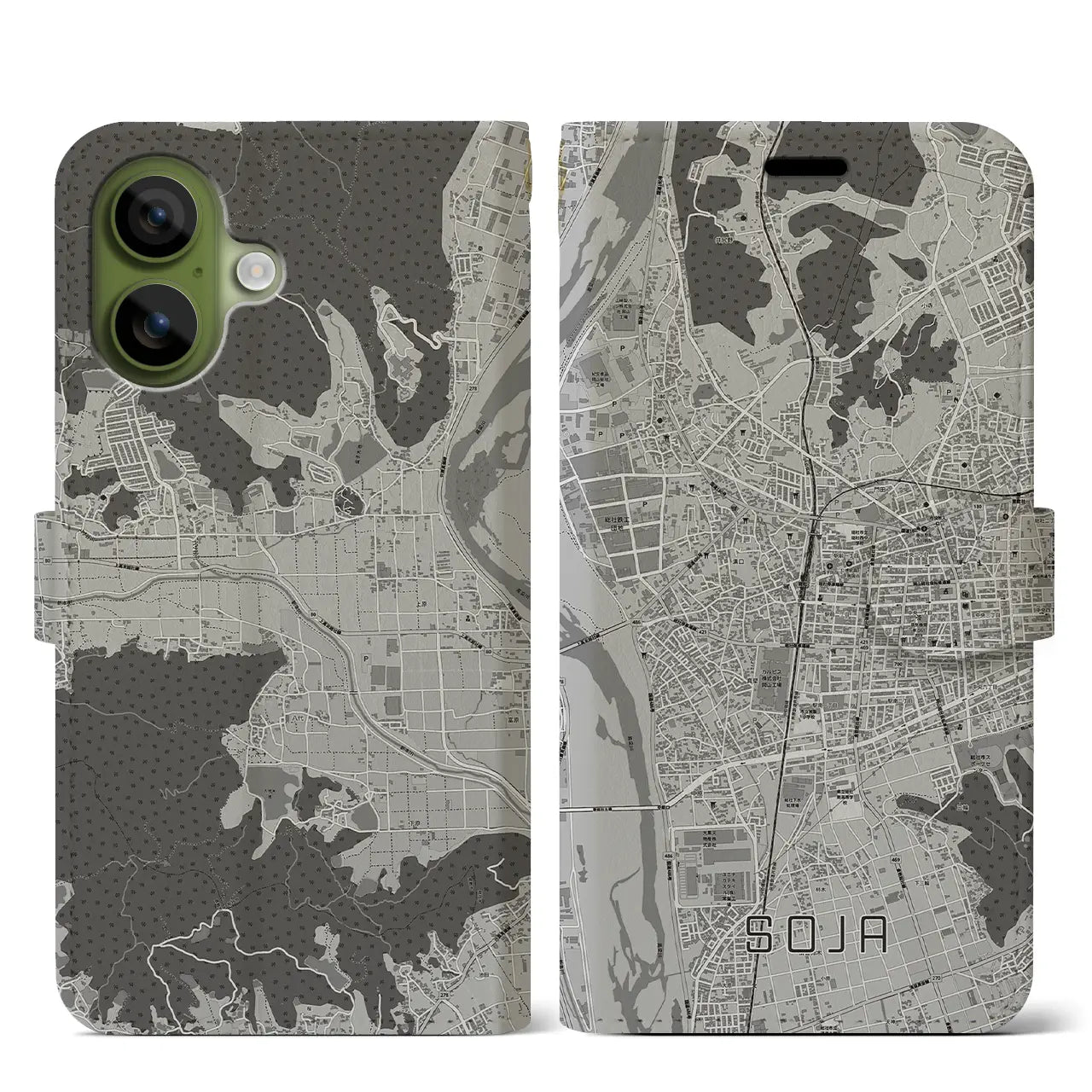 【総社(岡山県)】地図柄iPhoneケース(手帳タイプ)