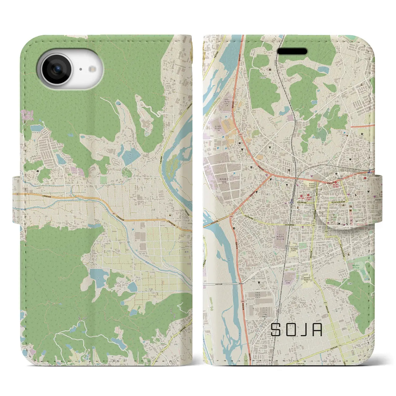 【総社(岡山県)】地図柄iPhoneケース(手帳タイプ)