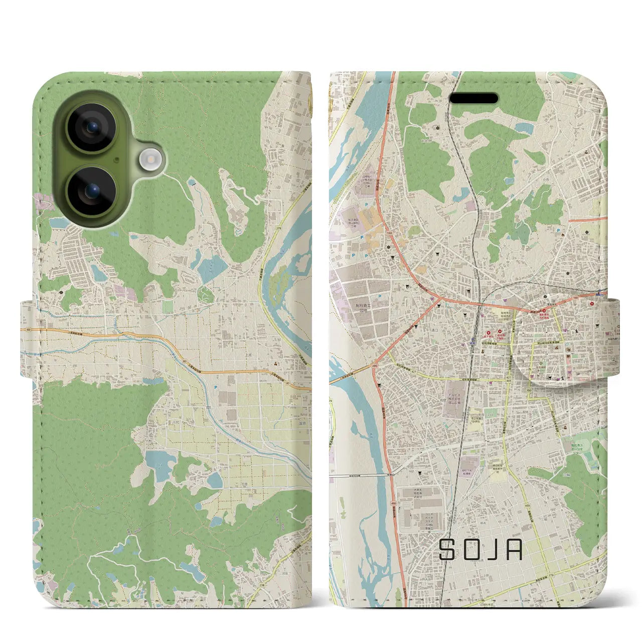 【総社(岡山県)】地図柄iPhoneケース(手帳タイプ)ナチュラル・iPhone 17 Pro Max 用