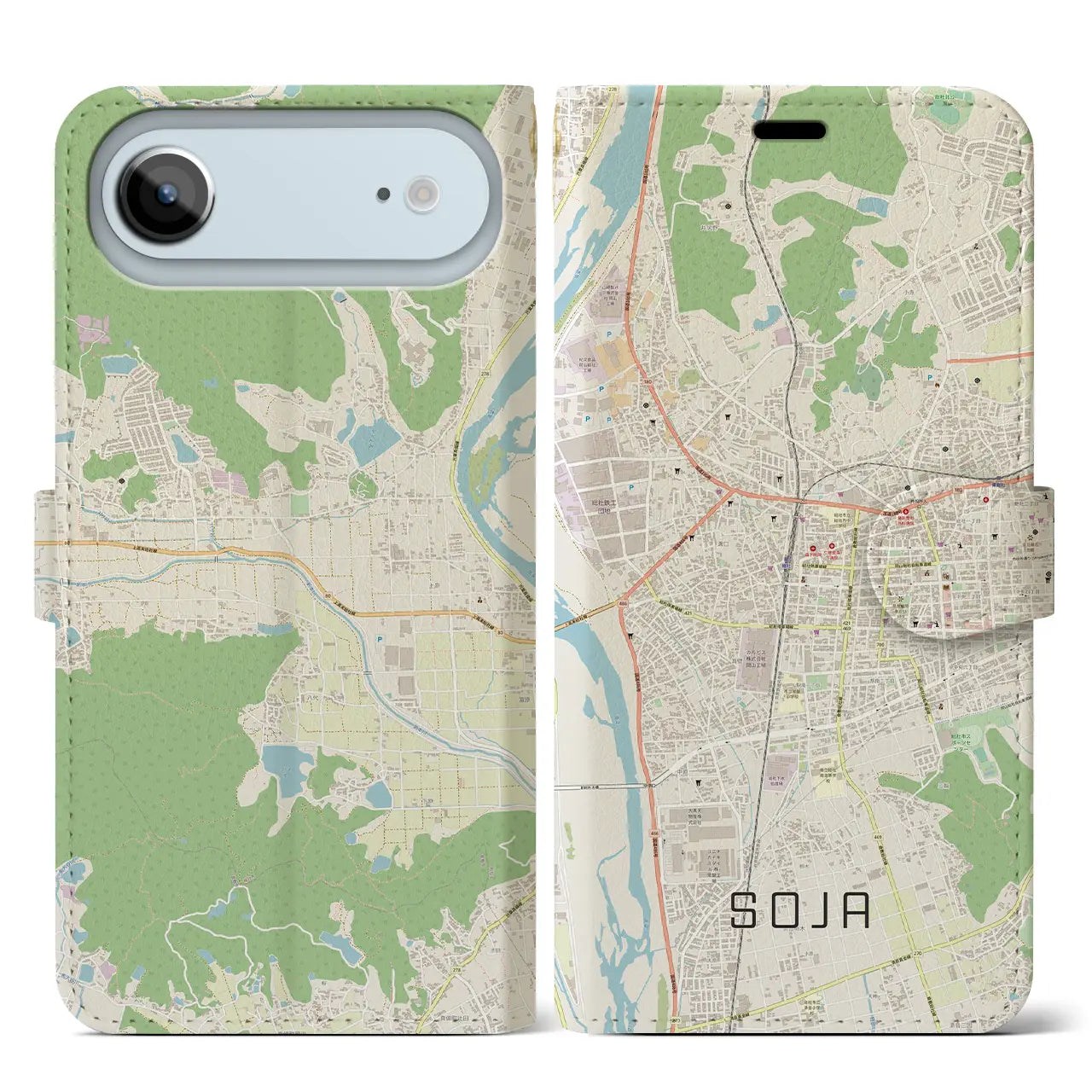 【総社(岡山県)】地図柄iPhoneケース(手帳タイプ)