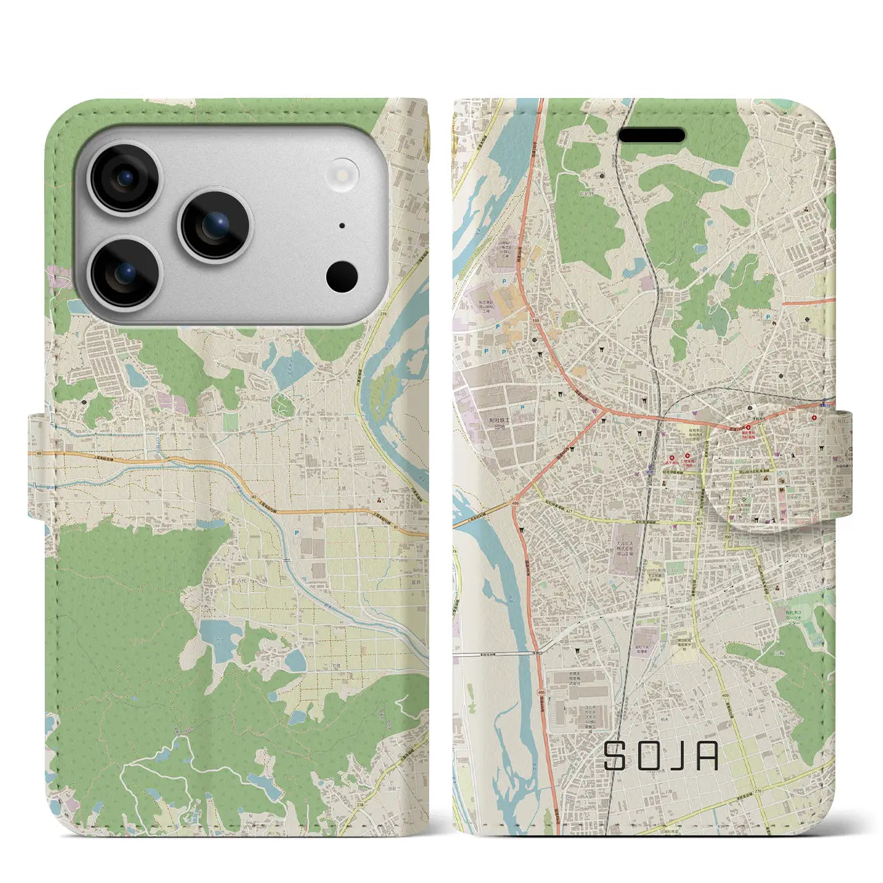 【総社(岡山県)】地図柄iPhoneケース(手帳タイプ)