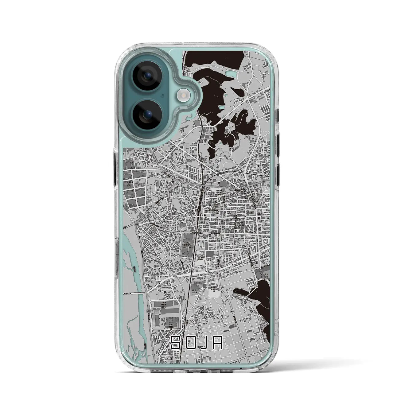 【総社(岡山県)】地図柄iPhoneケース(MagSafeタイプ)モノトーン・iPhone 16 Pro 用