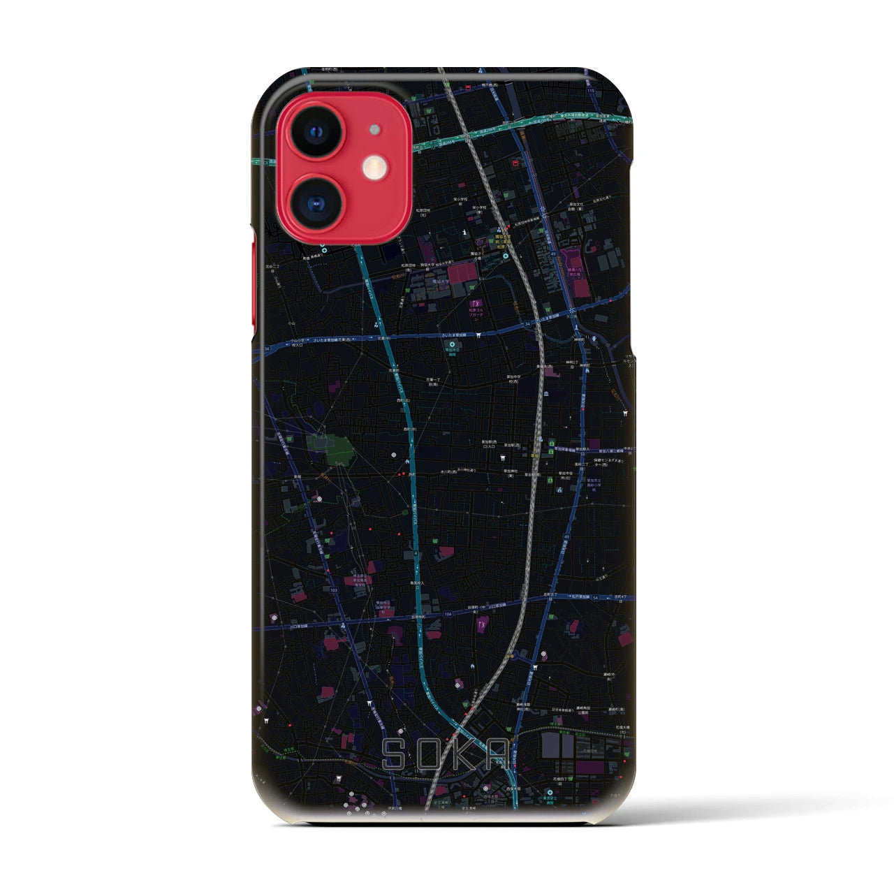 【草加(埼玉県)】地図柄iPhoneケース(バックカバータイプ)