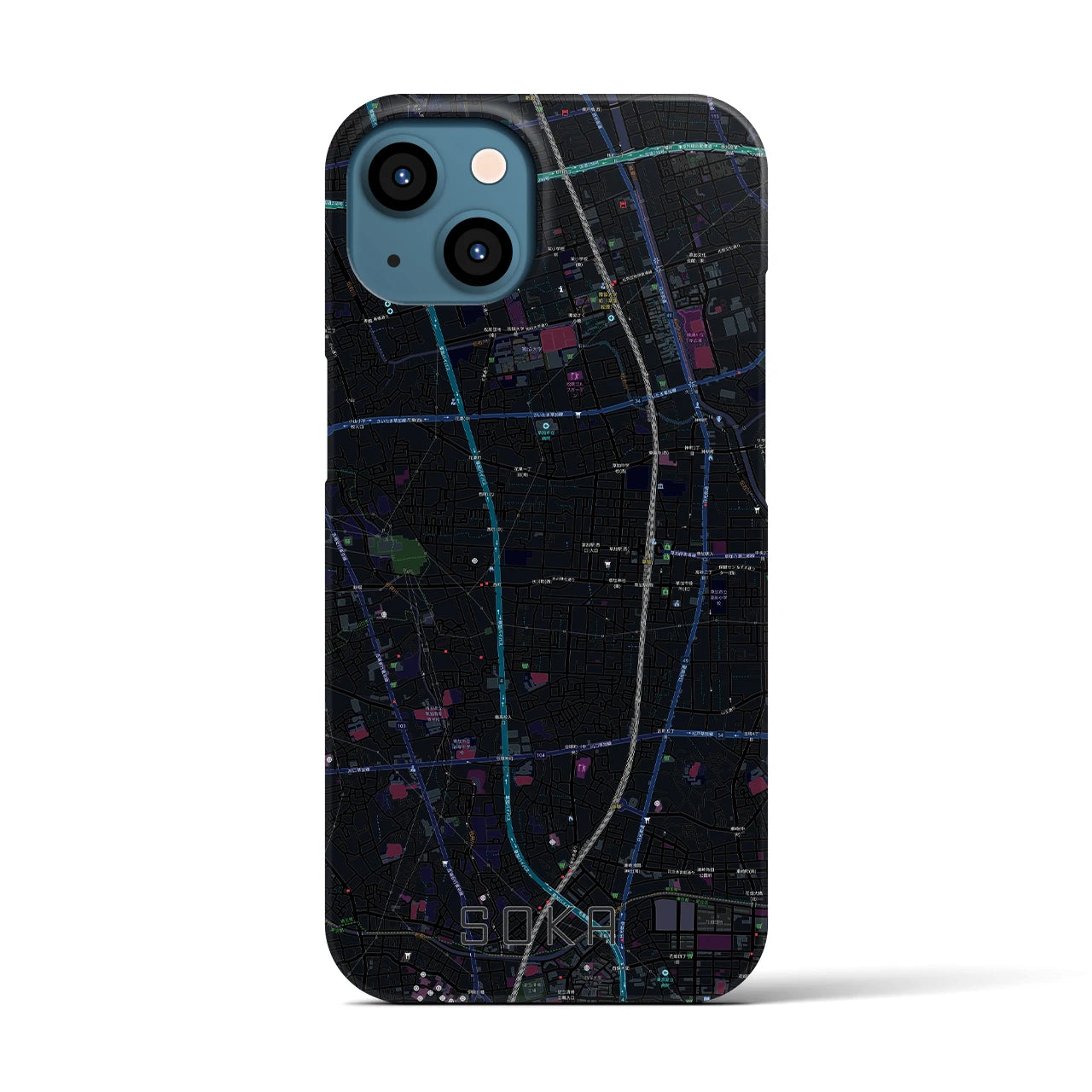 【草加(埼玉県)】地図柄iPhoneケース(バックカバータイプ)