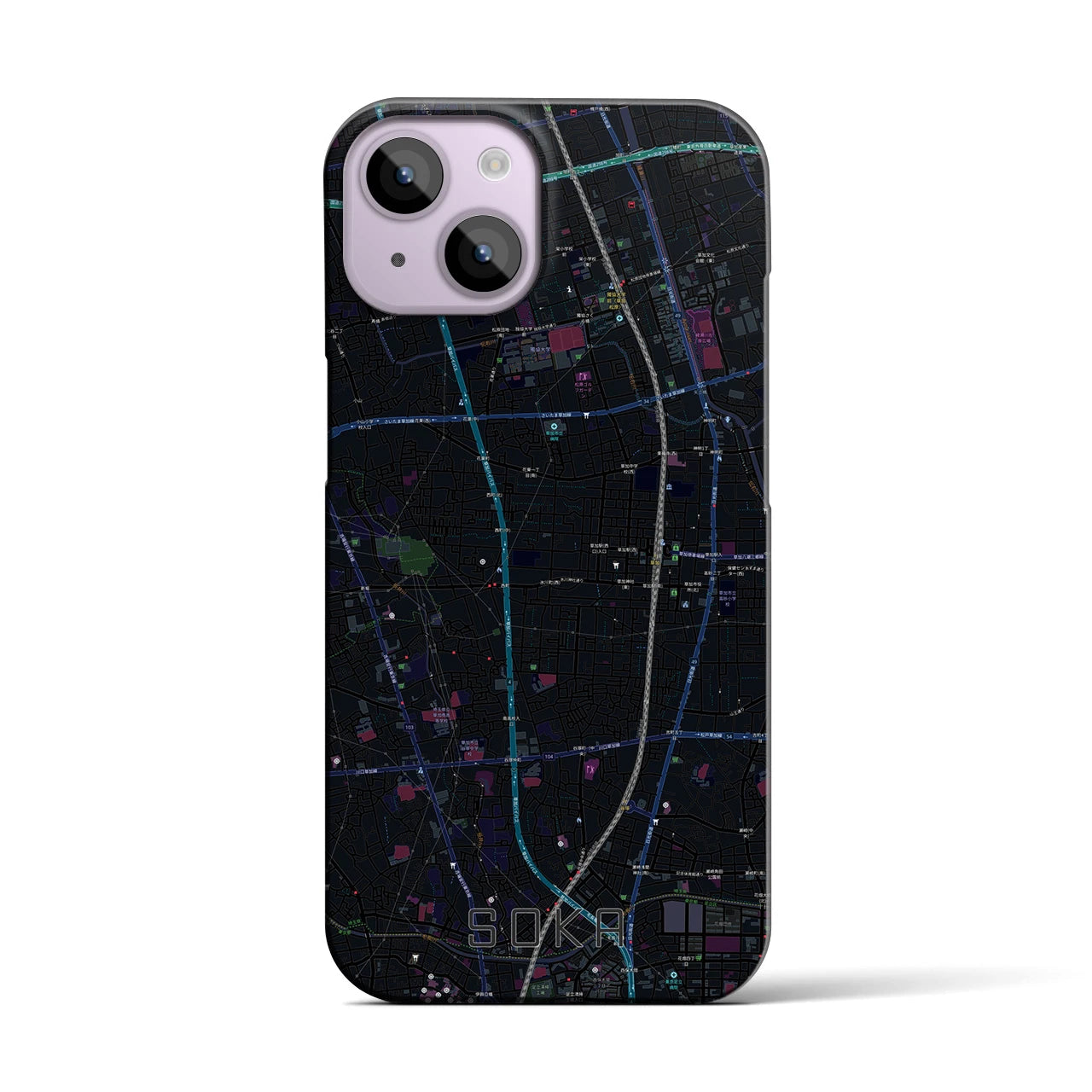 【草加(埼玉県)】地図柄iPhoneケース(バックカバータイプ)