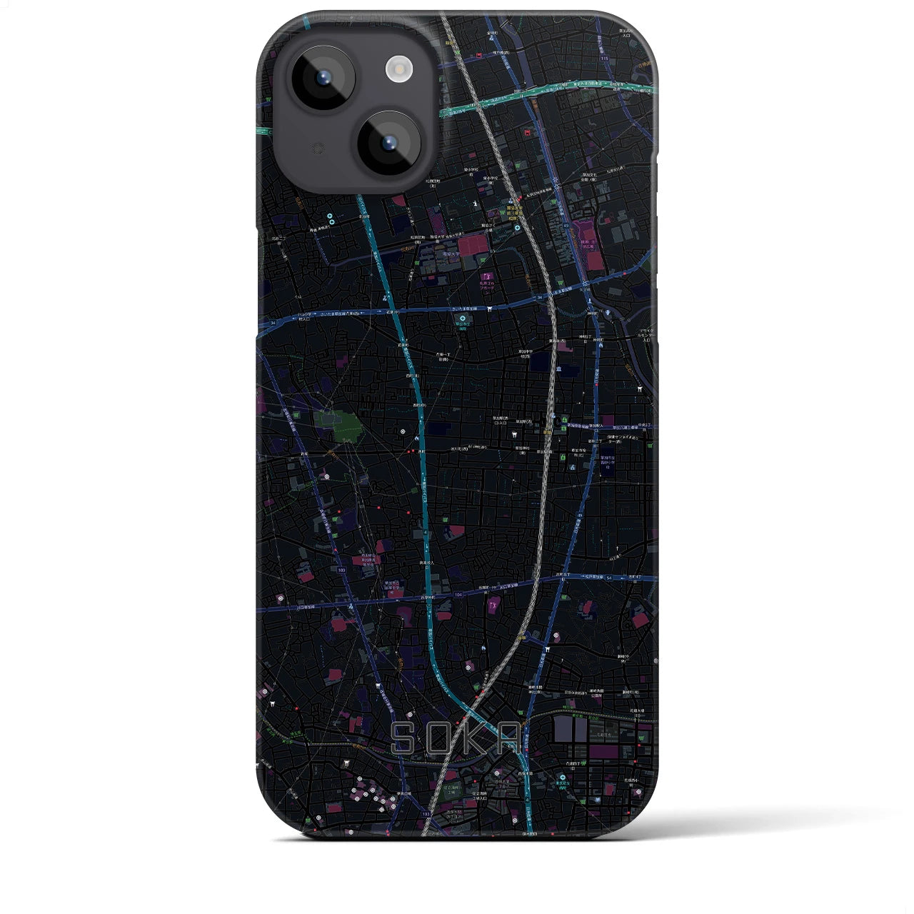 【草加(埼玉県)】地図柄iPhoneケース(バックカバータイプ)