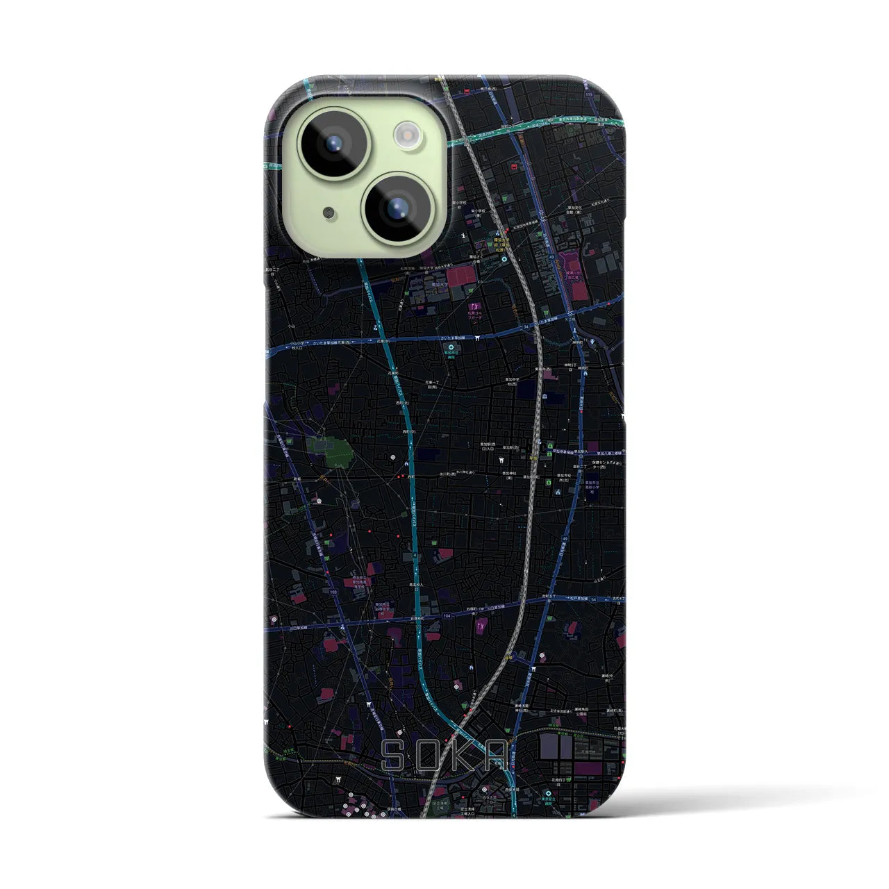 【草加(埼玉県)】地図柄iPhoneケース(バックカバータイプ)