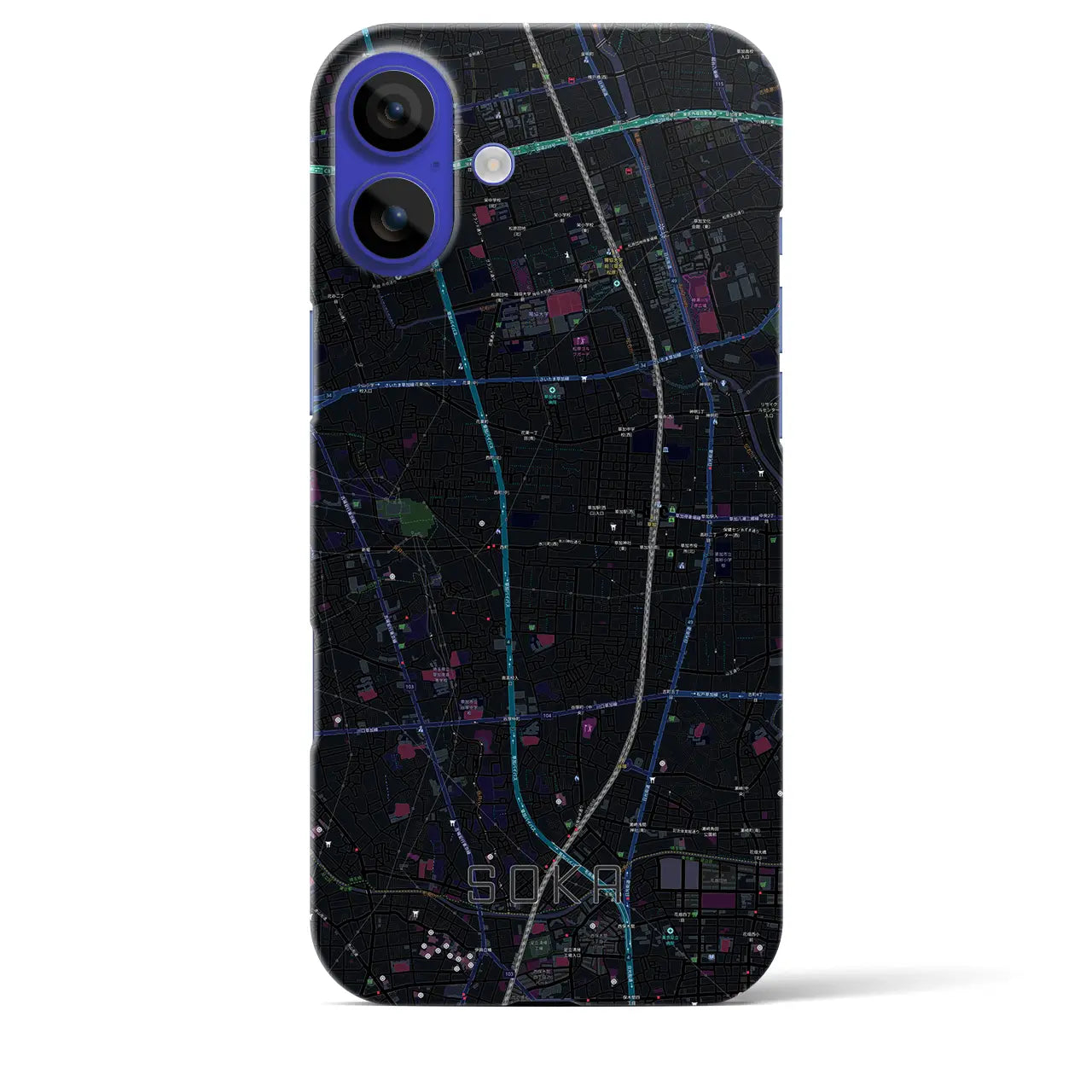 【草加(埼玉県)】地図柄iPhoneケース(バックカバータイプ)