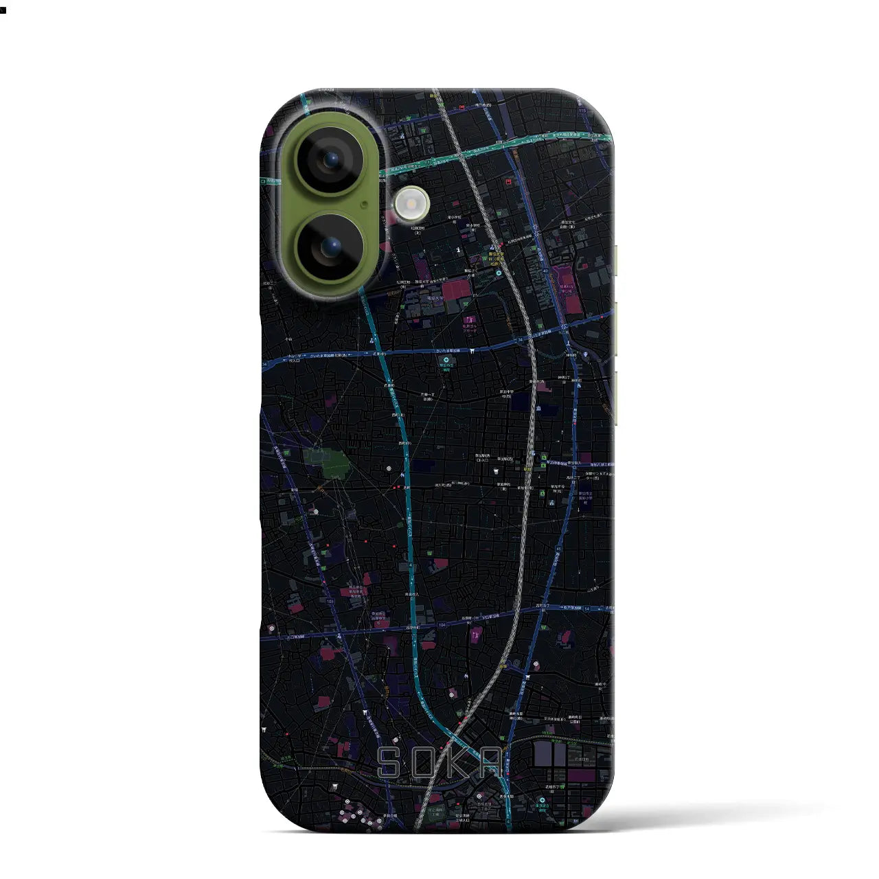 【草加(埼玉県)】地図柄iPhoneケース(バックカバータイプ)