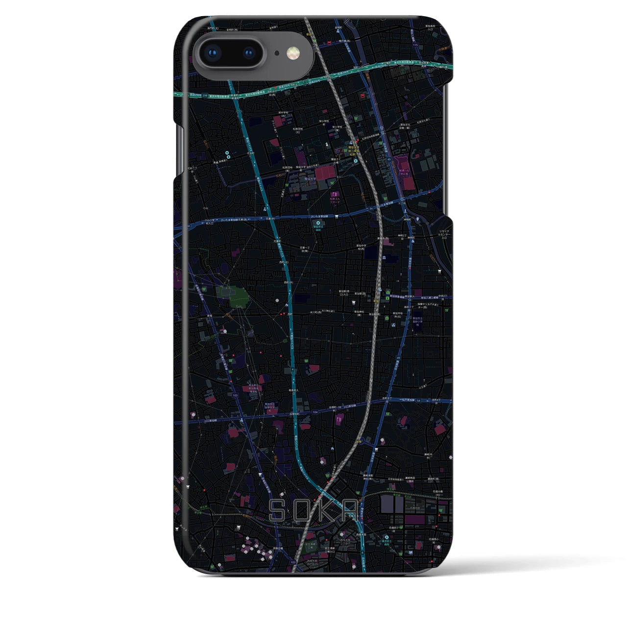 【草加(埼玉県)】地図柄iPhoneケース(バックカバータイプ)