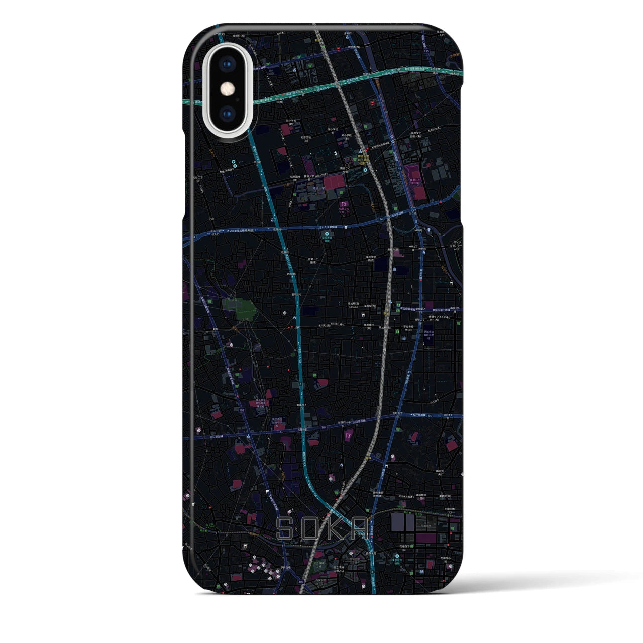 【草加(埼玉県)】地図柄iPhoneケース(バックカバータイプ)