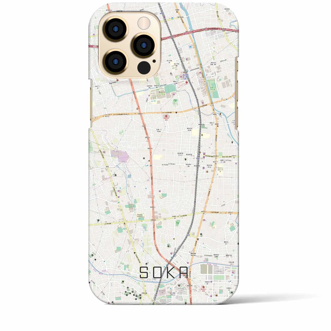 【草加(埼玉県)】地図柄iPhoneケース(バックカバータイプ)