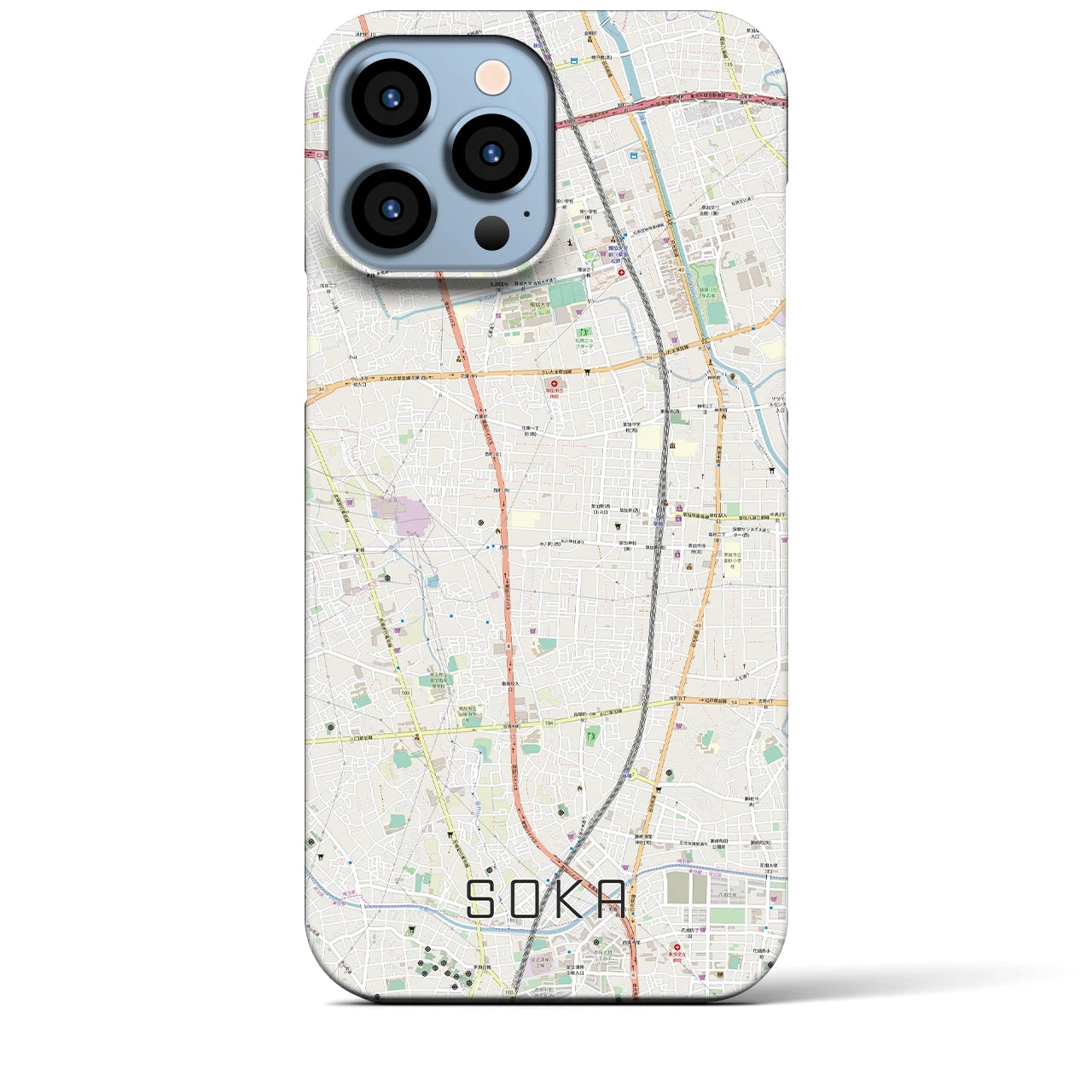 【草加(埼玉県)】地図柄iPhoneケース(バックカバータイプ)