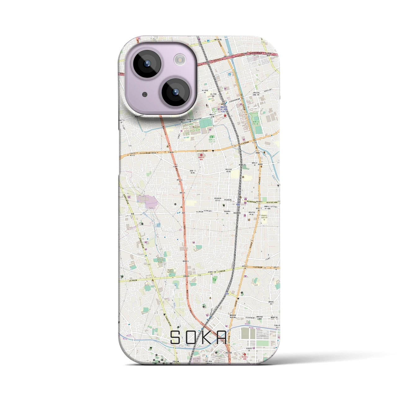 【草加(埼玉県)】地図柄iPhoneケース(バックカバータイプ)