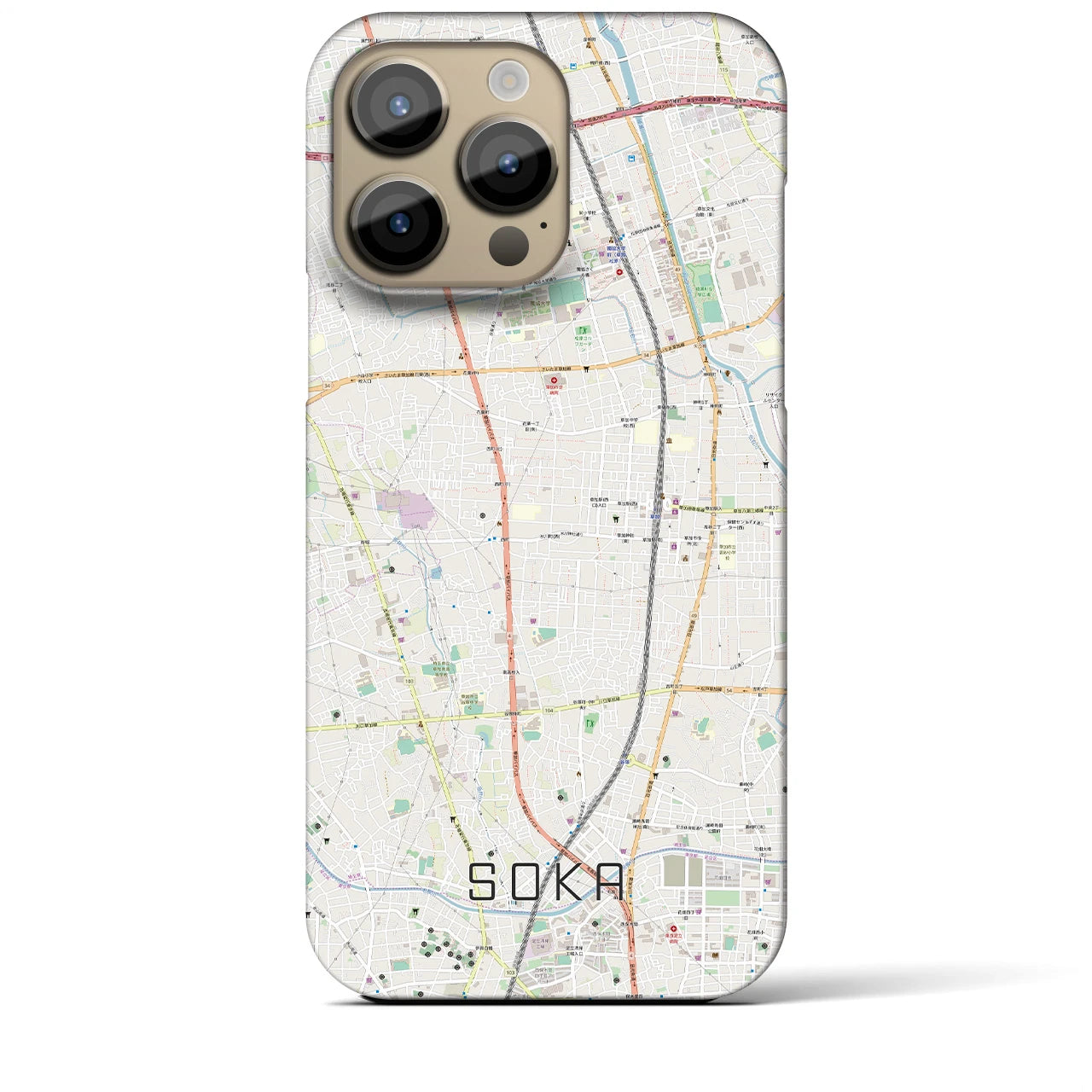 【草加(埼玉県)】地図柄iPhoneケース(バックカバータイプ)