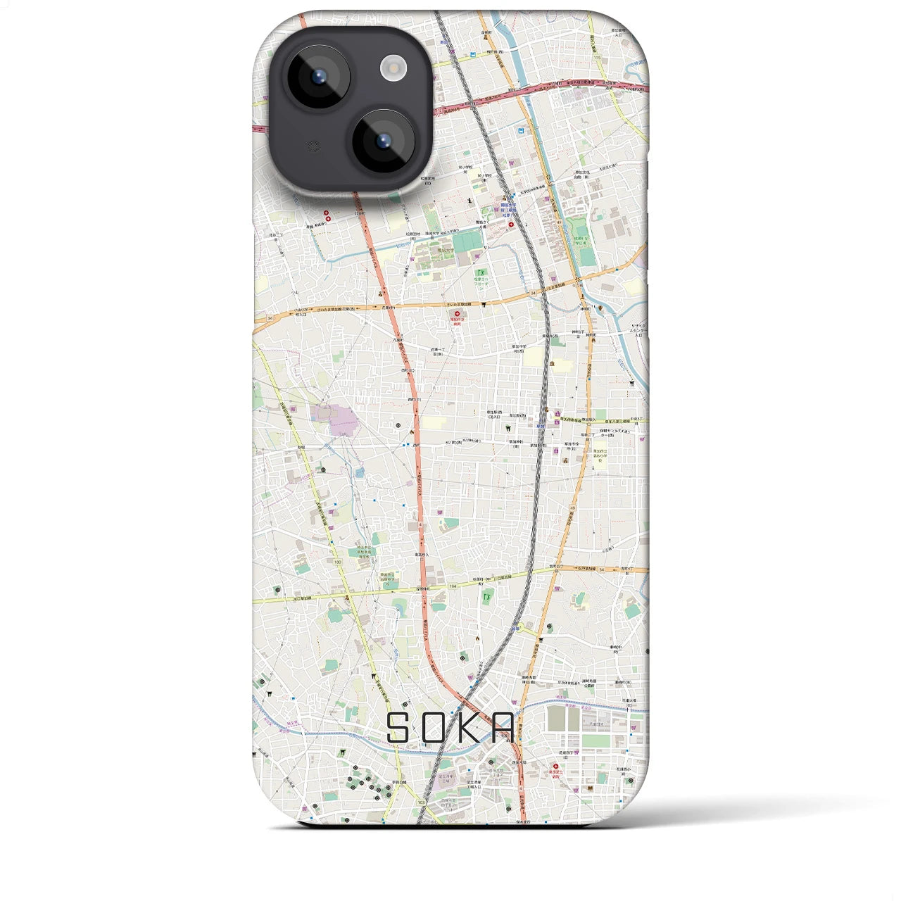 【草加(埼玉県)】地図柄iPhoneケース(バックカバータイプ)