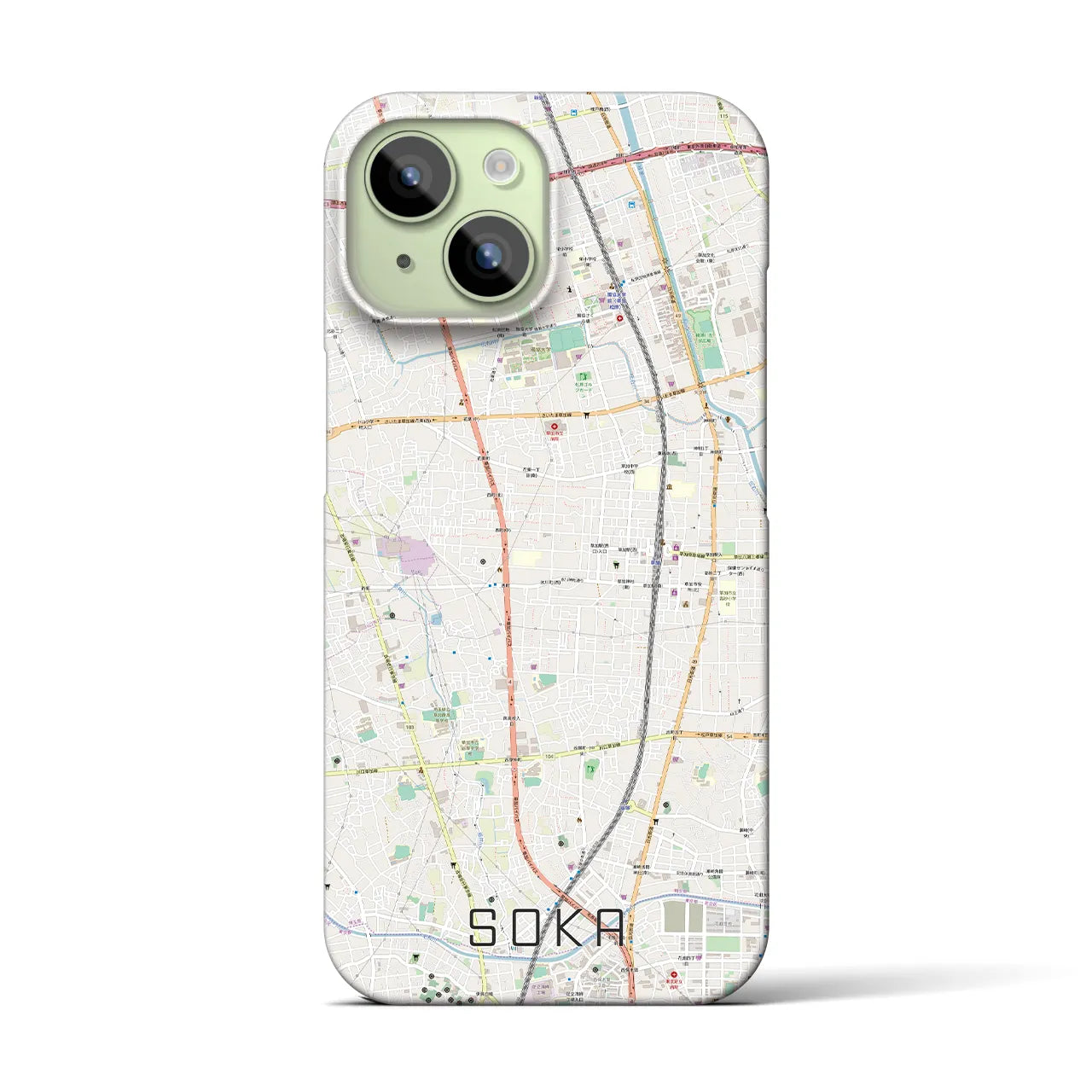 【草加(埼玉県)】地図柄iPhoneケース(バックカバータイプ)