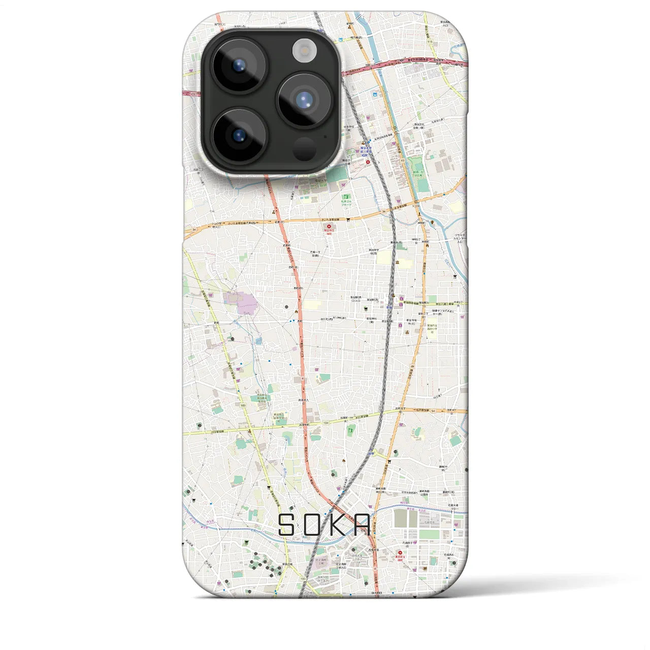 【草加(埼玉県)】地図柄iPhoneケース(バックカバータイプ)