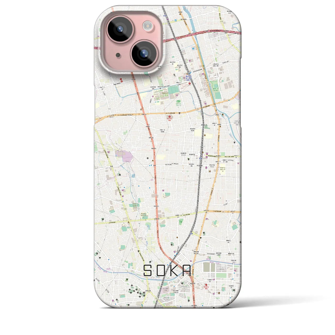 【草加(埼玉県)】地図柄iPhoneケース(バックカバータイプ)