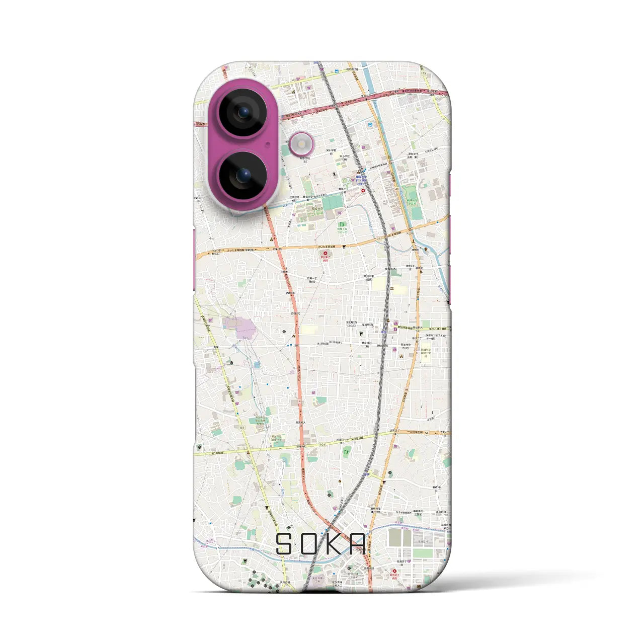 【草加(埼玉県)】地図柄iPhoneケース(バックカバータイプ)