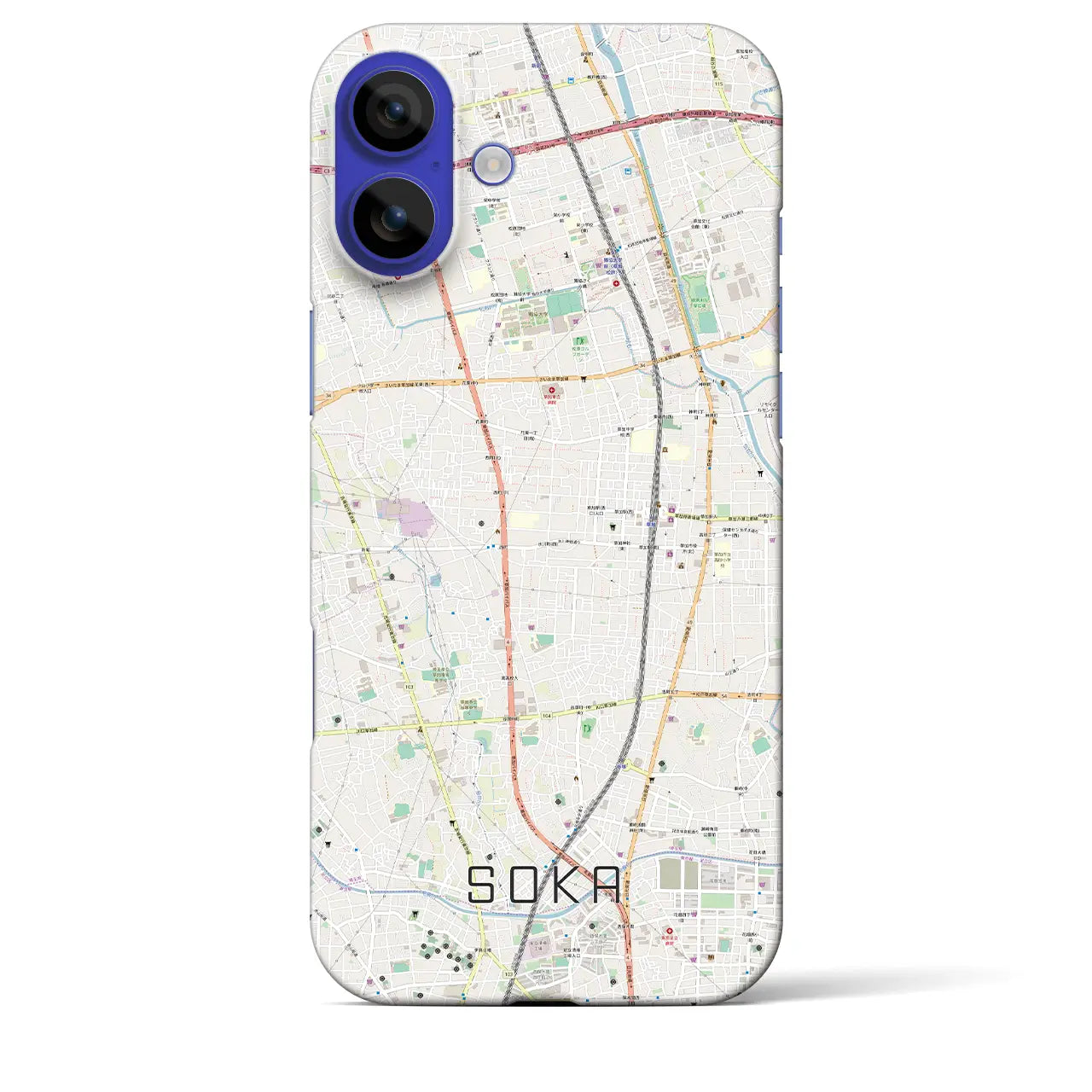 【草加(埼玉県)】地図柄iPhoneケース(バックカバータイプ)ナチュラル・iPhone 16 Pro Max 用