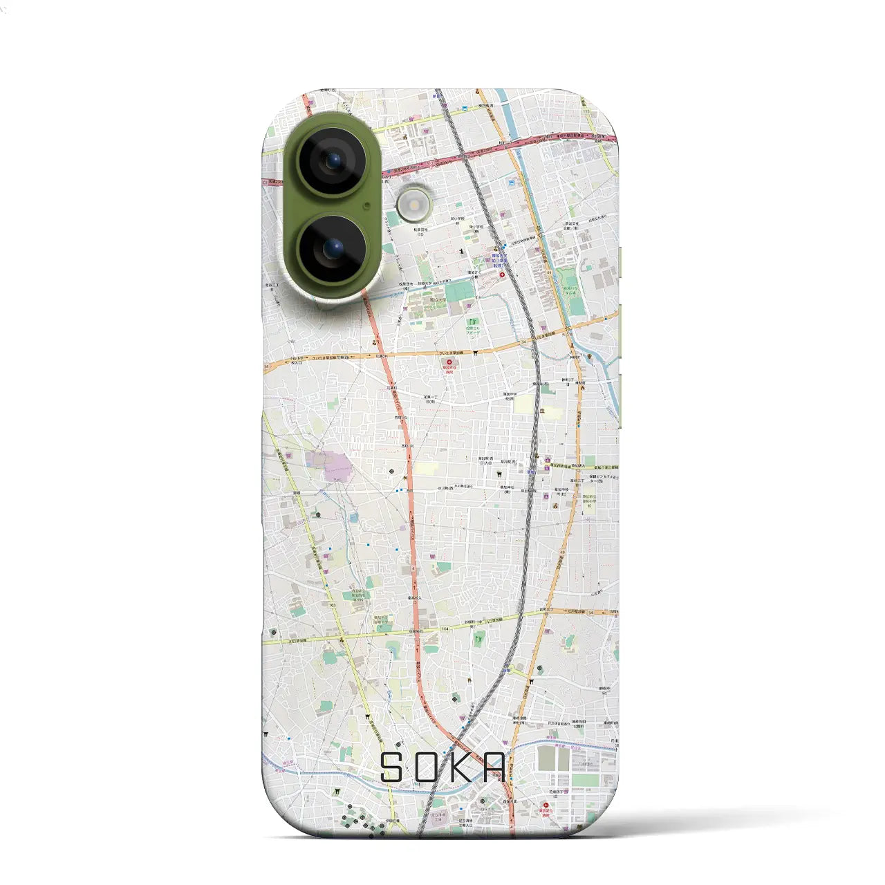 【草加(埼玉県)】地図柄iPhoneケース(バックカバータイプ)