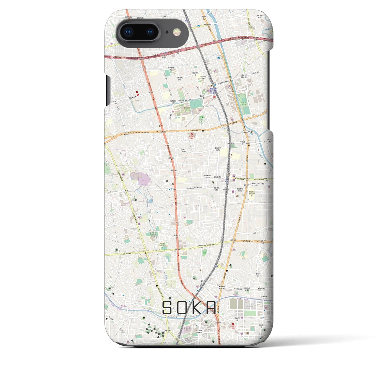 【草加(埼玉県)】地図柄iPhoneケース(バックカバータイプ)