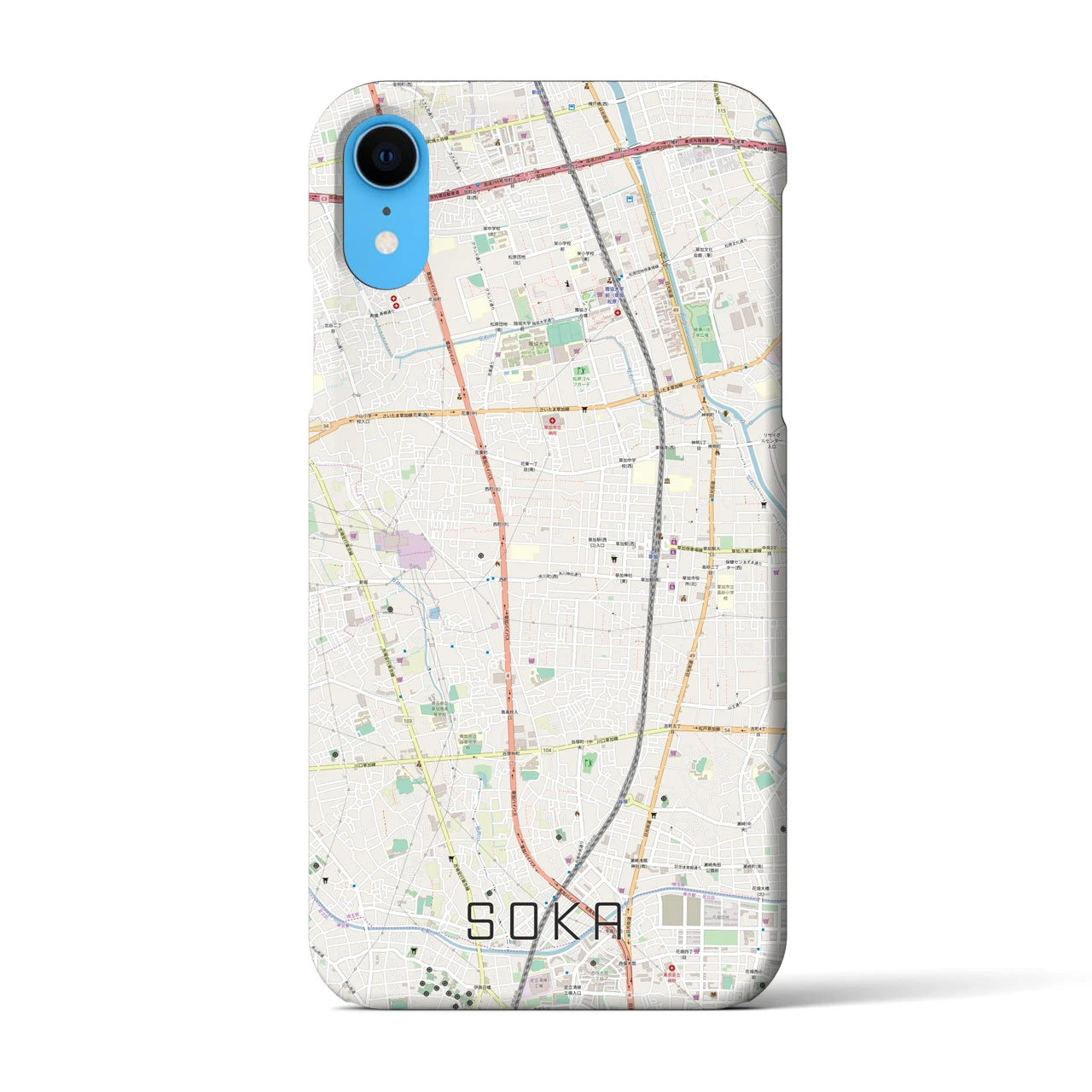【草加(埼玉県)】地図柄iPhoneケース(バックカバータイプ)