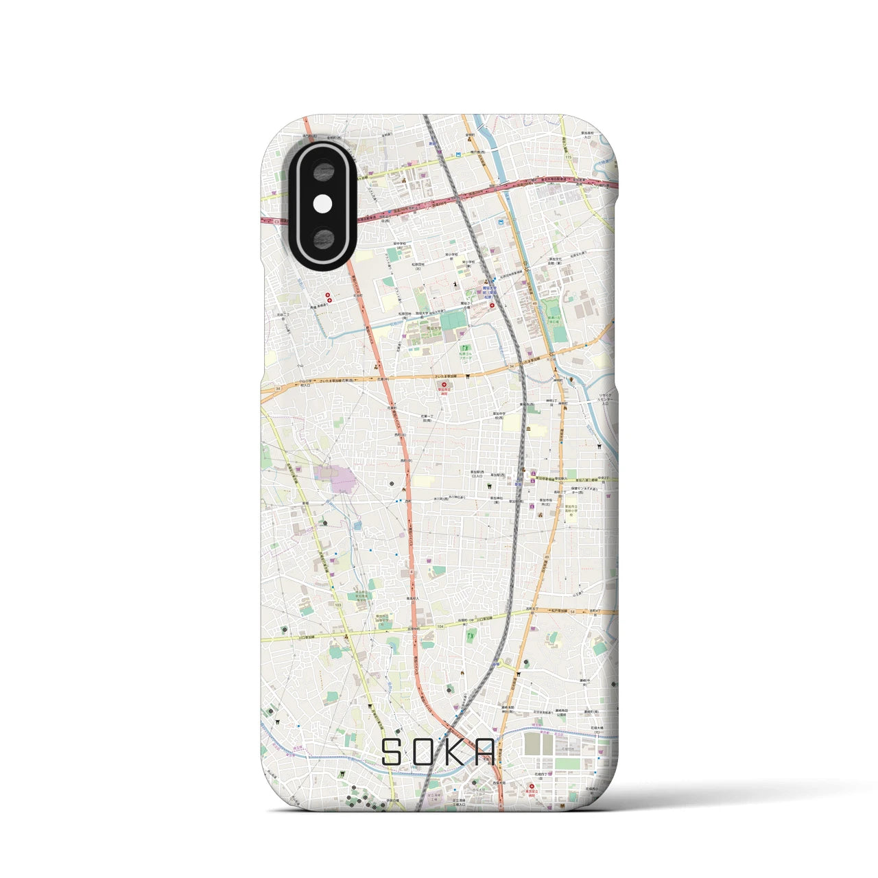 【草加(埼玉県)】地図柄iPhoneケース(バックカバータイプ)