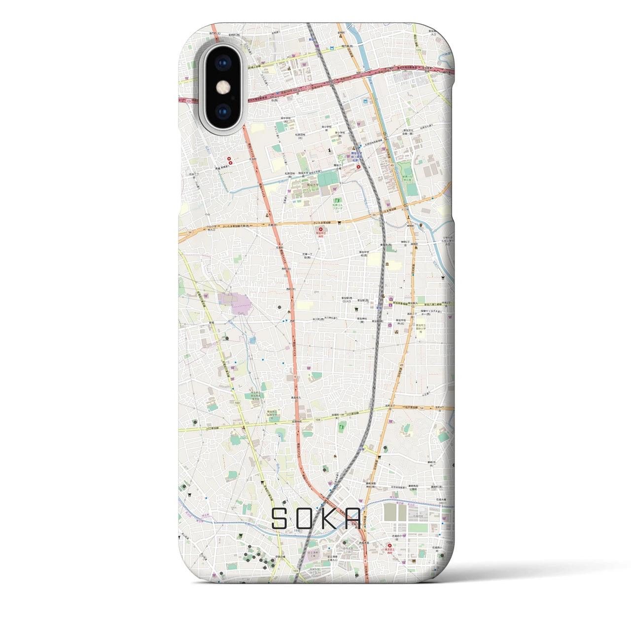 【草加(埼玉県)】地図柄iPhoneケース(バックカバータイプ)