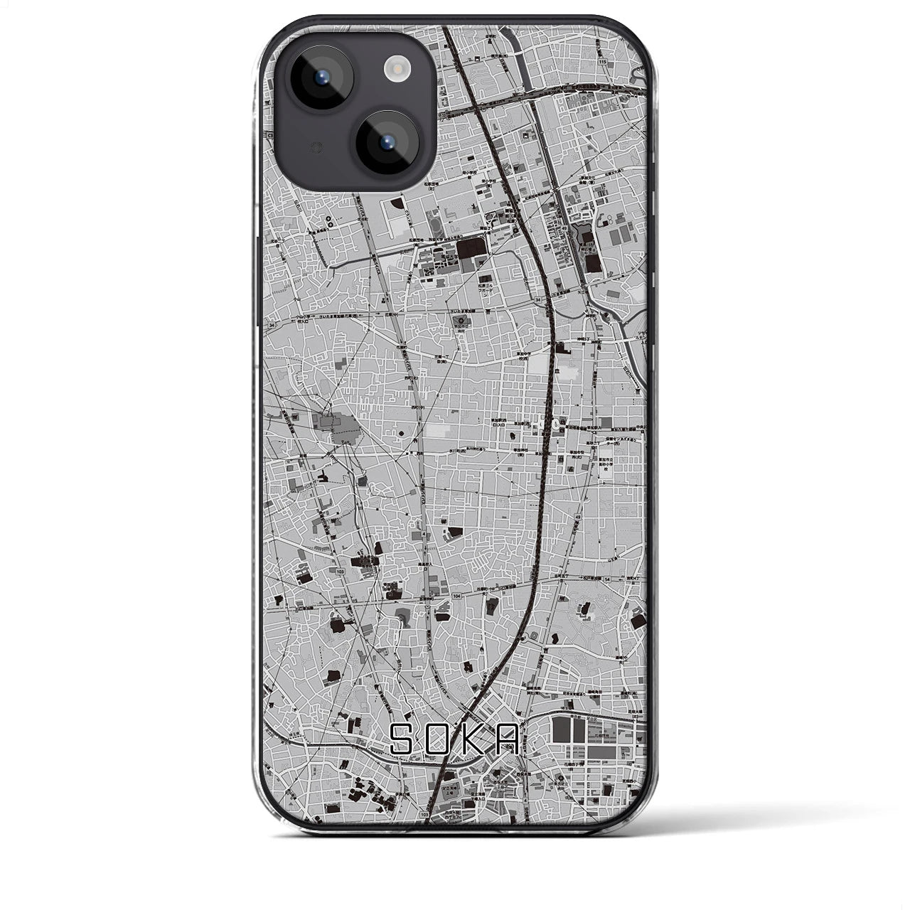 【草加(埼玉県)】地図柄iPhoneケース(クリアタイプ)