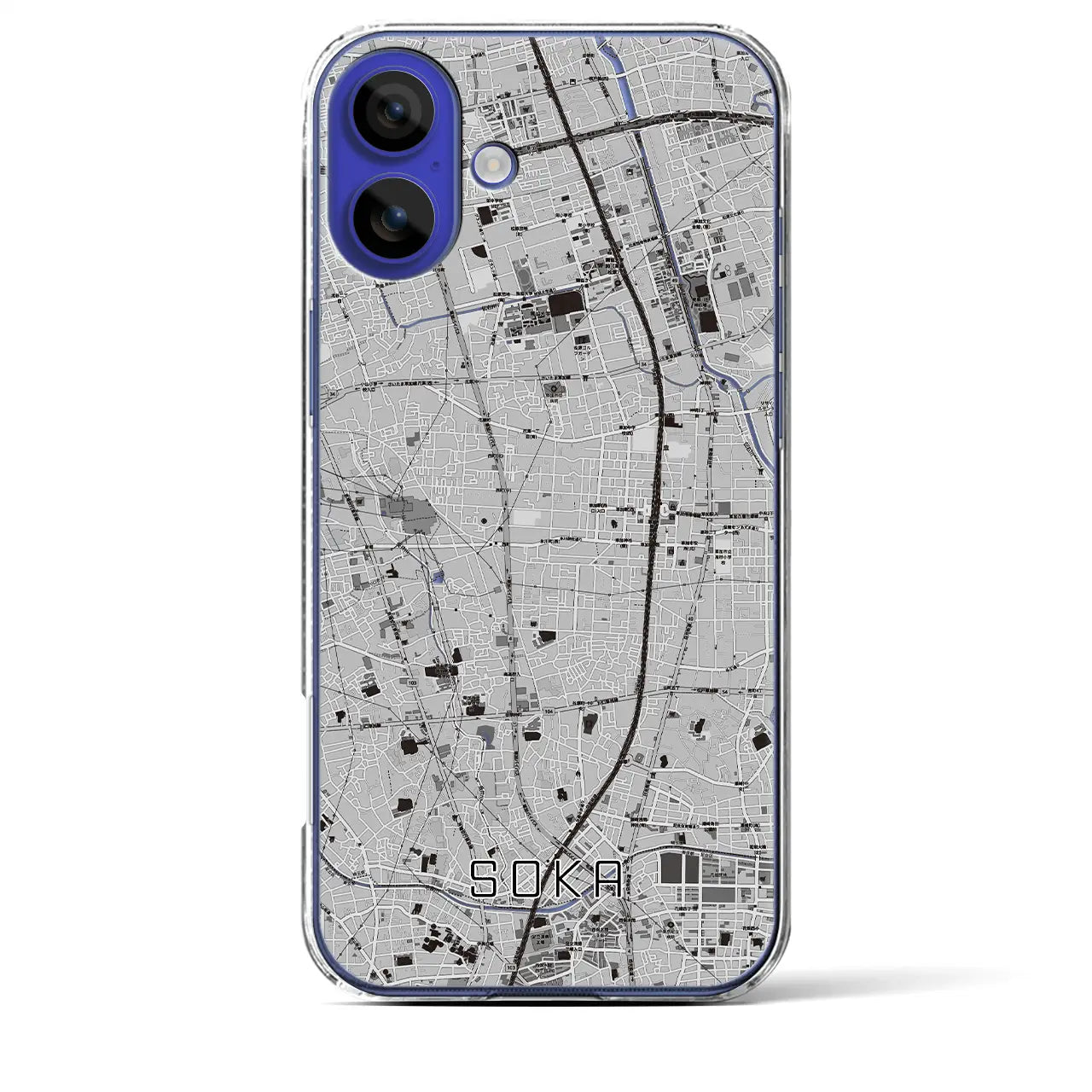 【草加(埼玉県)】地図柄iPhoneケース(クリアタイプ)