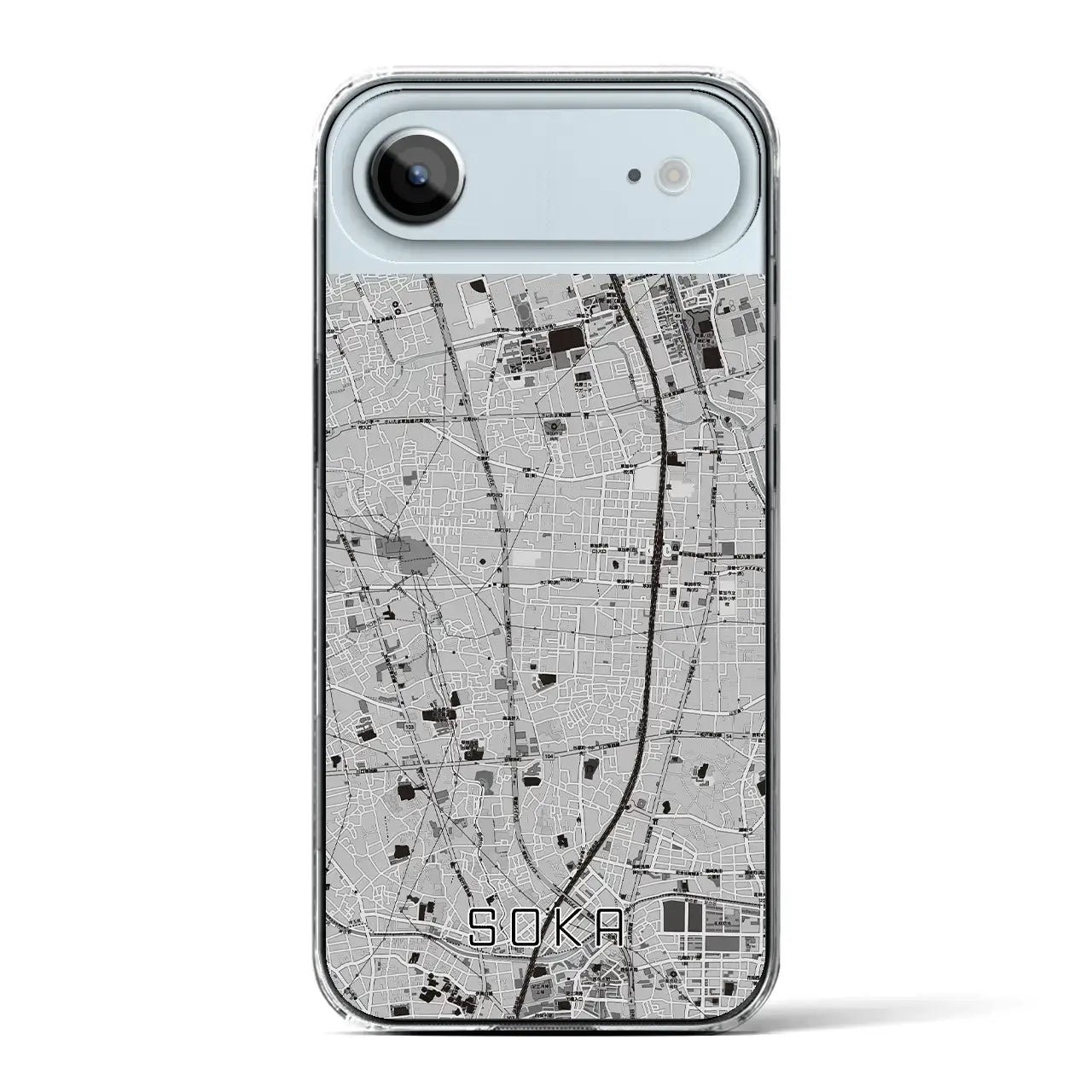 【草加(埼玉県)】地図柄iPhoneケース(クリアタイプ)モノトーン・iPhone 17 Pro Max 用
