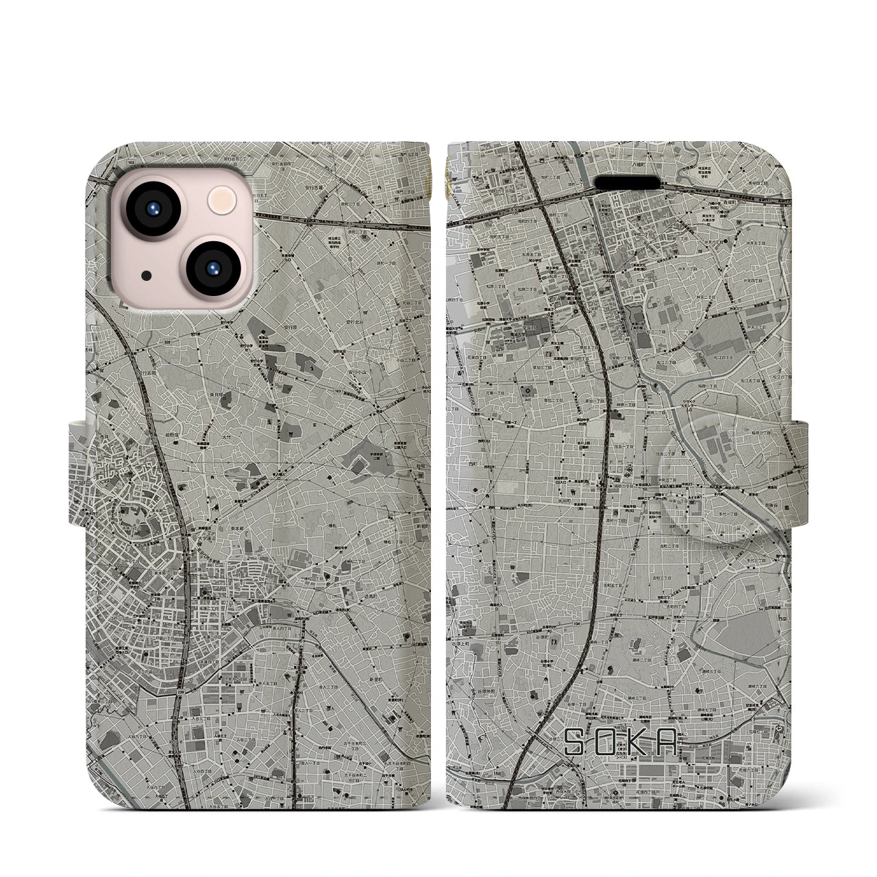 【草加(埼玉県)】地図柄iPhoneケース(手帳タイプ)