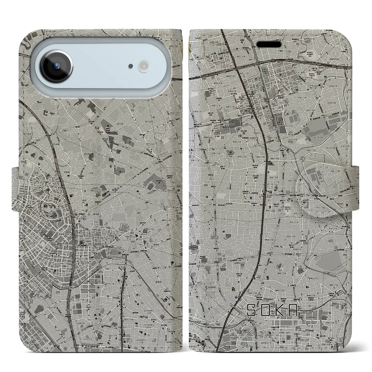 【草加(埼玉県)】地図柄iPhoneケース(手帳タイプ)