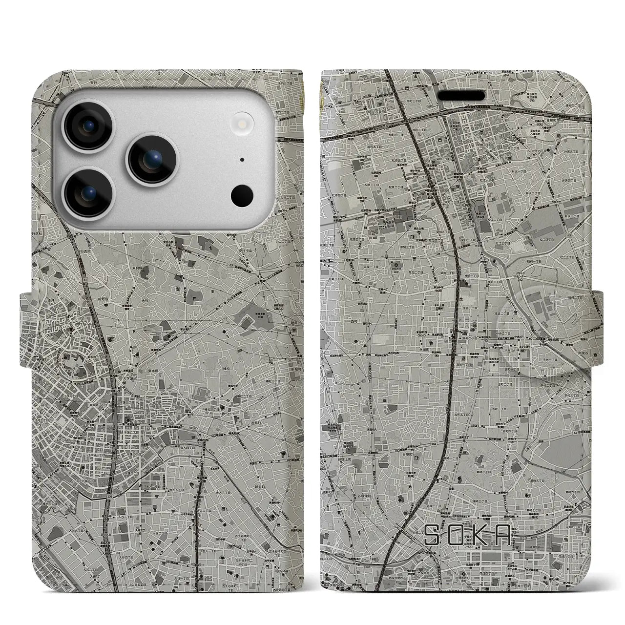 【草加(埼玉県)】地図柄iPhoneケース(手帳タイプ)