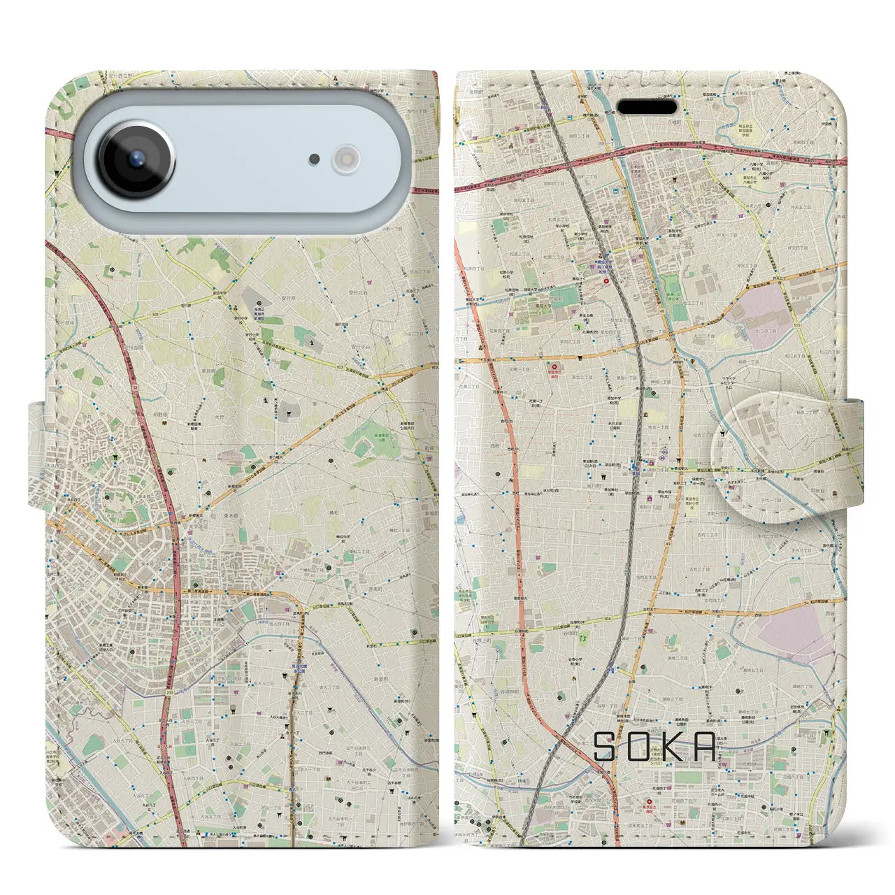 【草加(埼玉県)】地図柄iPhoneケース(手帳タイプ)