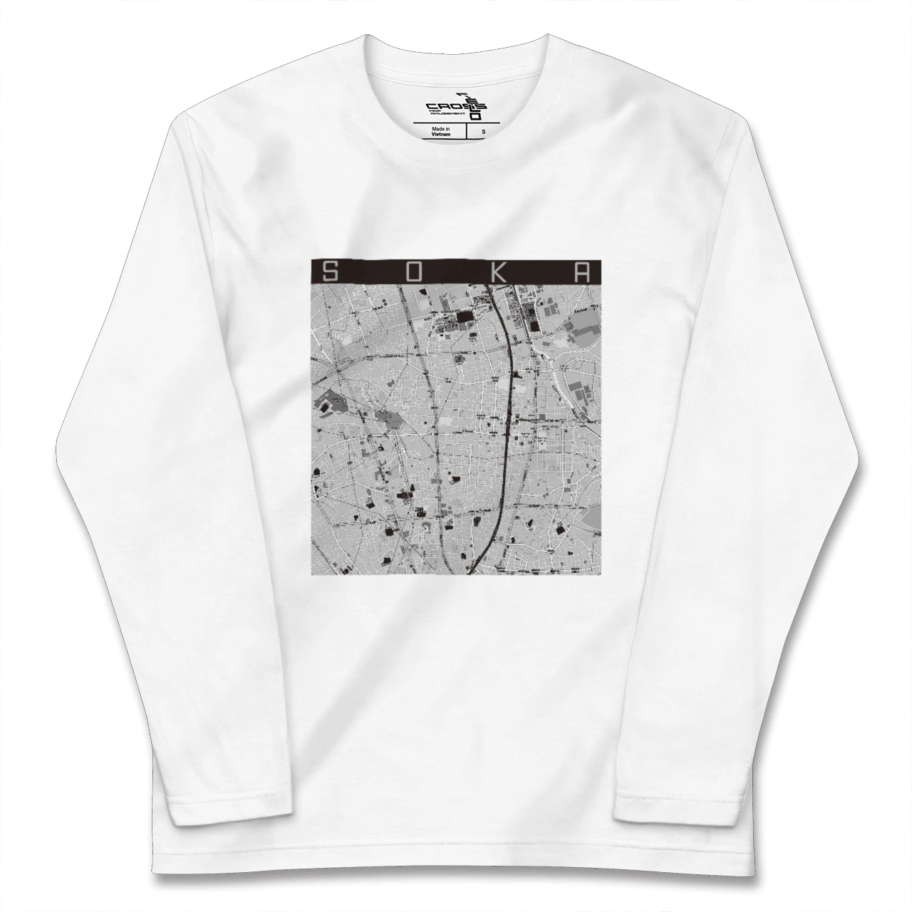【草加(埼玉県)】地図柄ロングスリーブTシャツ