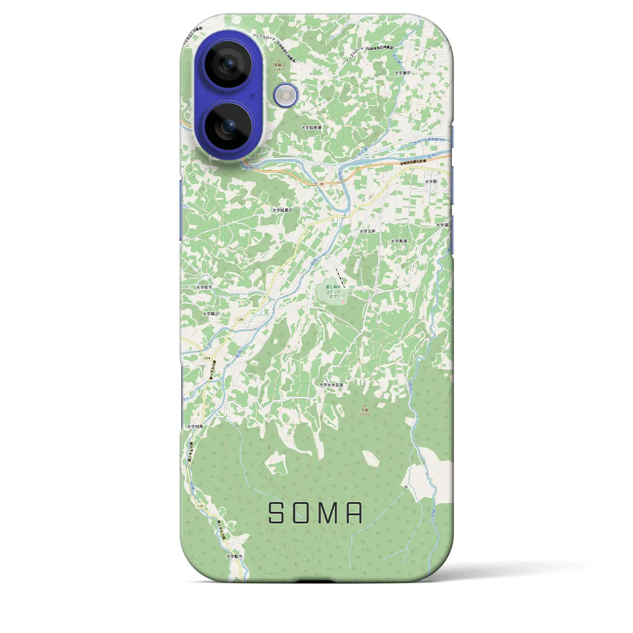 【相馬(青森県)】地図柄iPhoneケース(バックカバータイプ)ブラック・iPhone 16 Pro Max 用