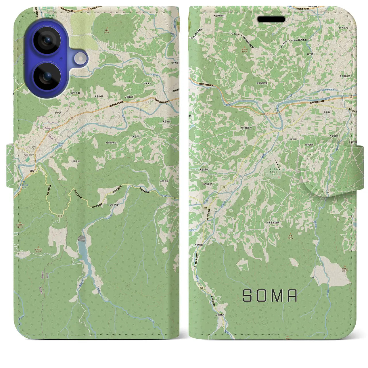【相馬(青森県)】地図柄iPhoneケース(手帳タイプ)モノトーン・iPhone 16 Pro Max 用